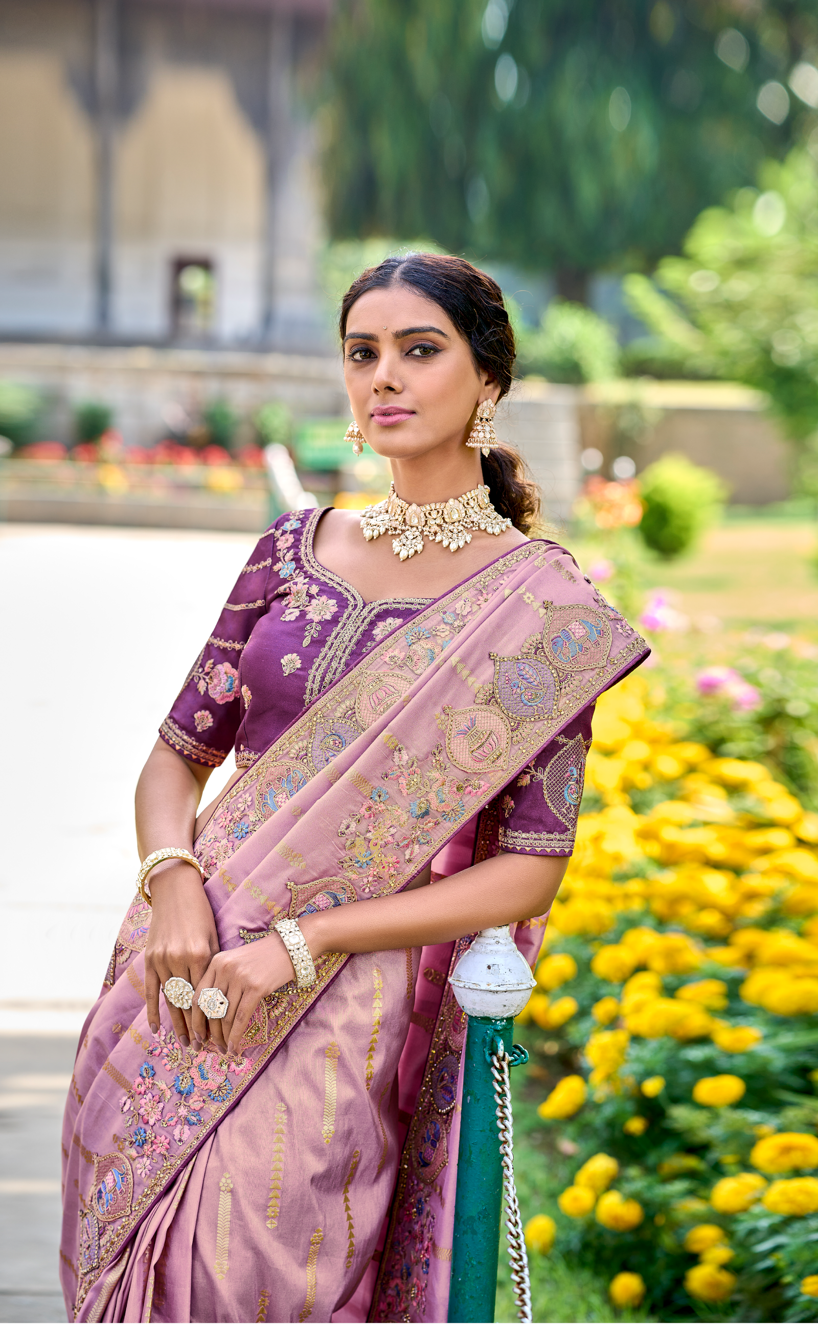 Careys Pink Embroidered Saree In Banarasi Vegan Tissue Silk