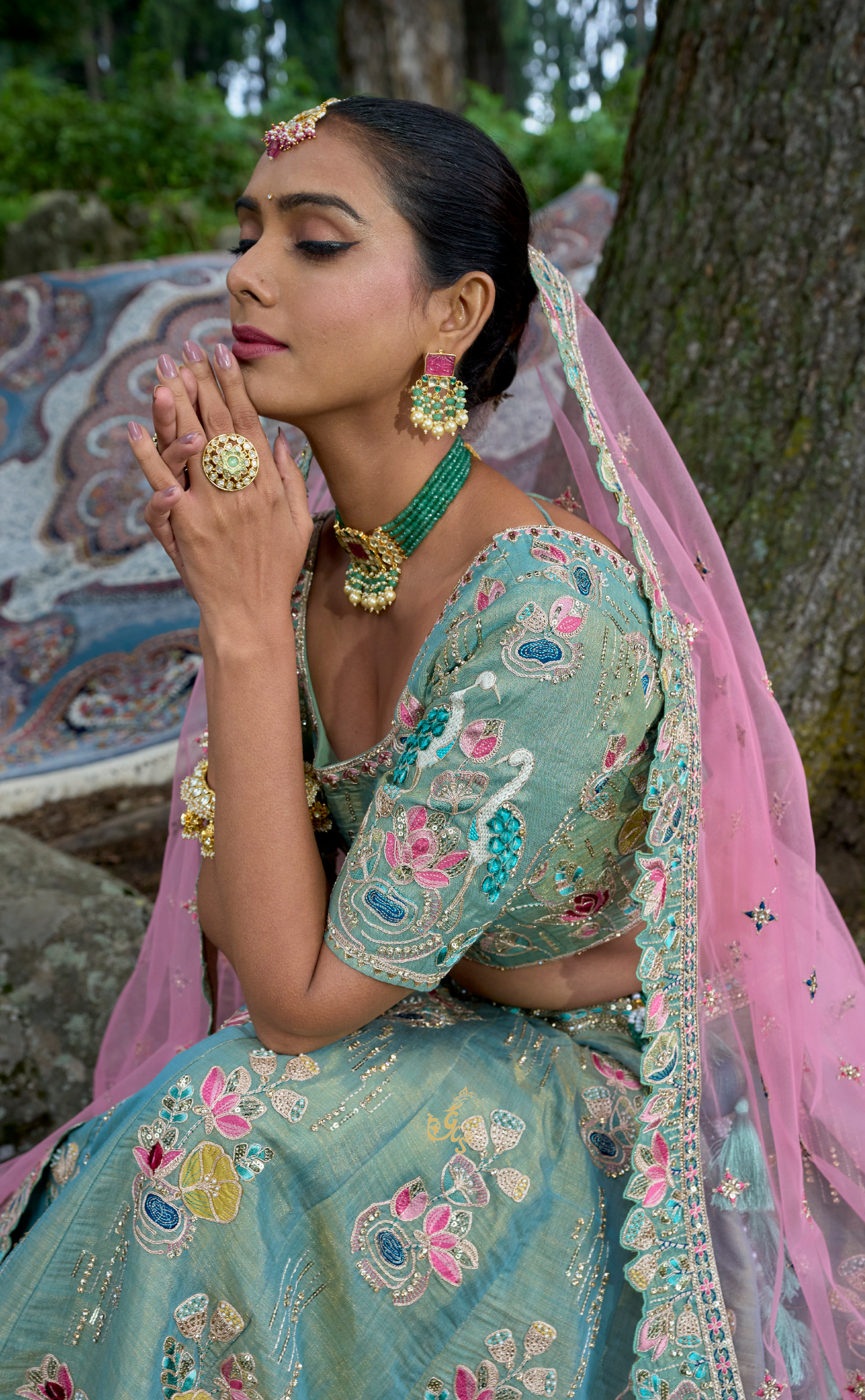 Blue Embroidered Lehenga In Vegan Soft Tissue