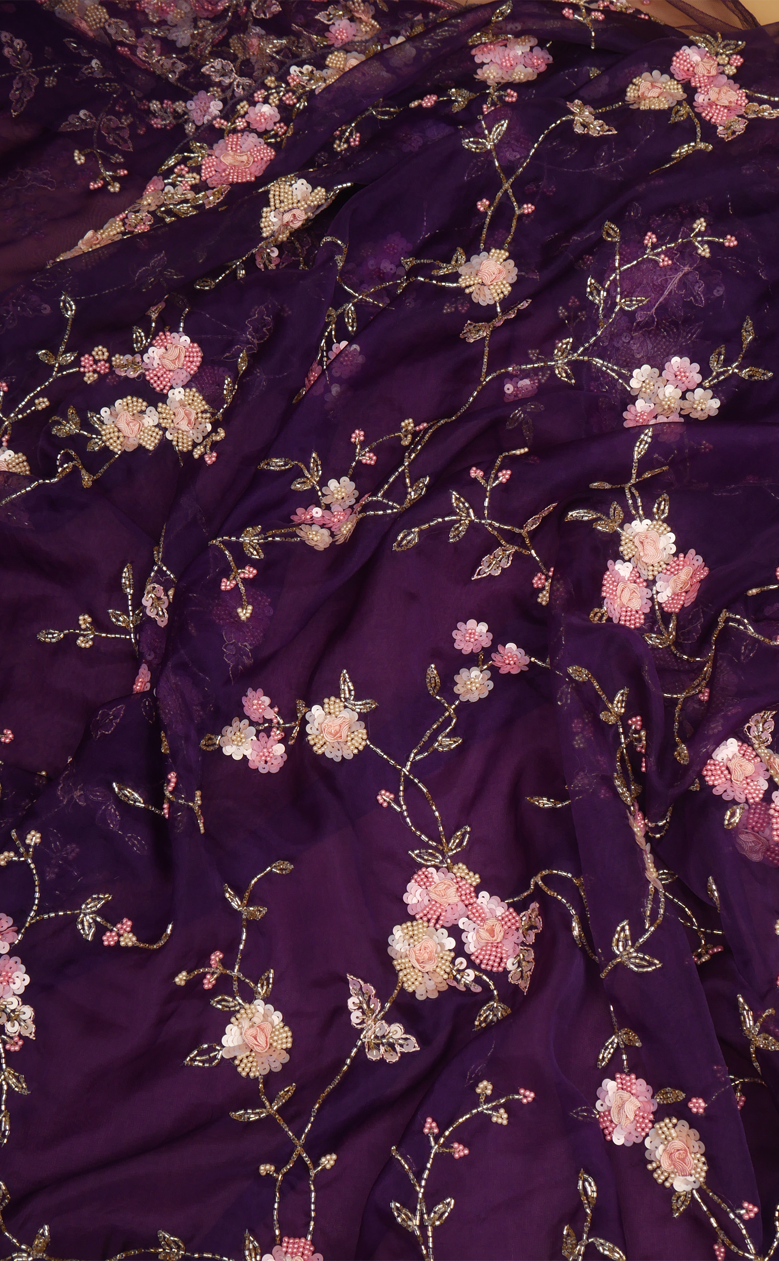 Purple Hand Jaal Embroidery Saree In Vegan Organza