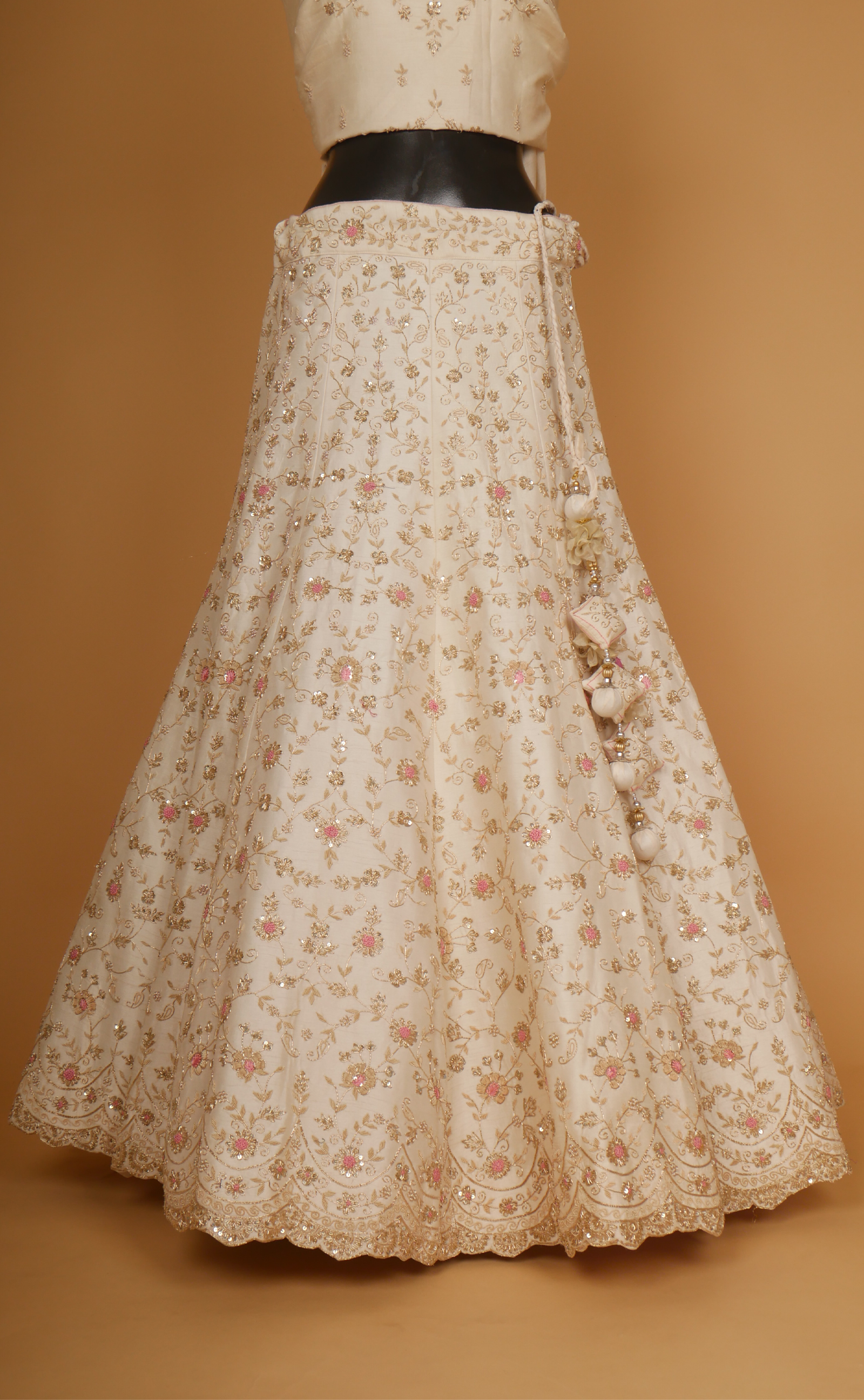 Off-White Hand Zardosi Embroidery Bridal Lehenga In Vegan Raw Silk