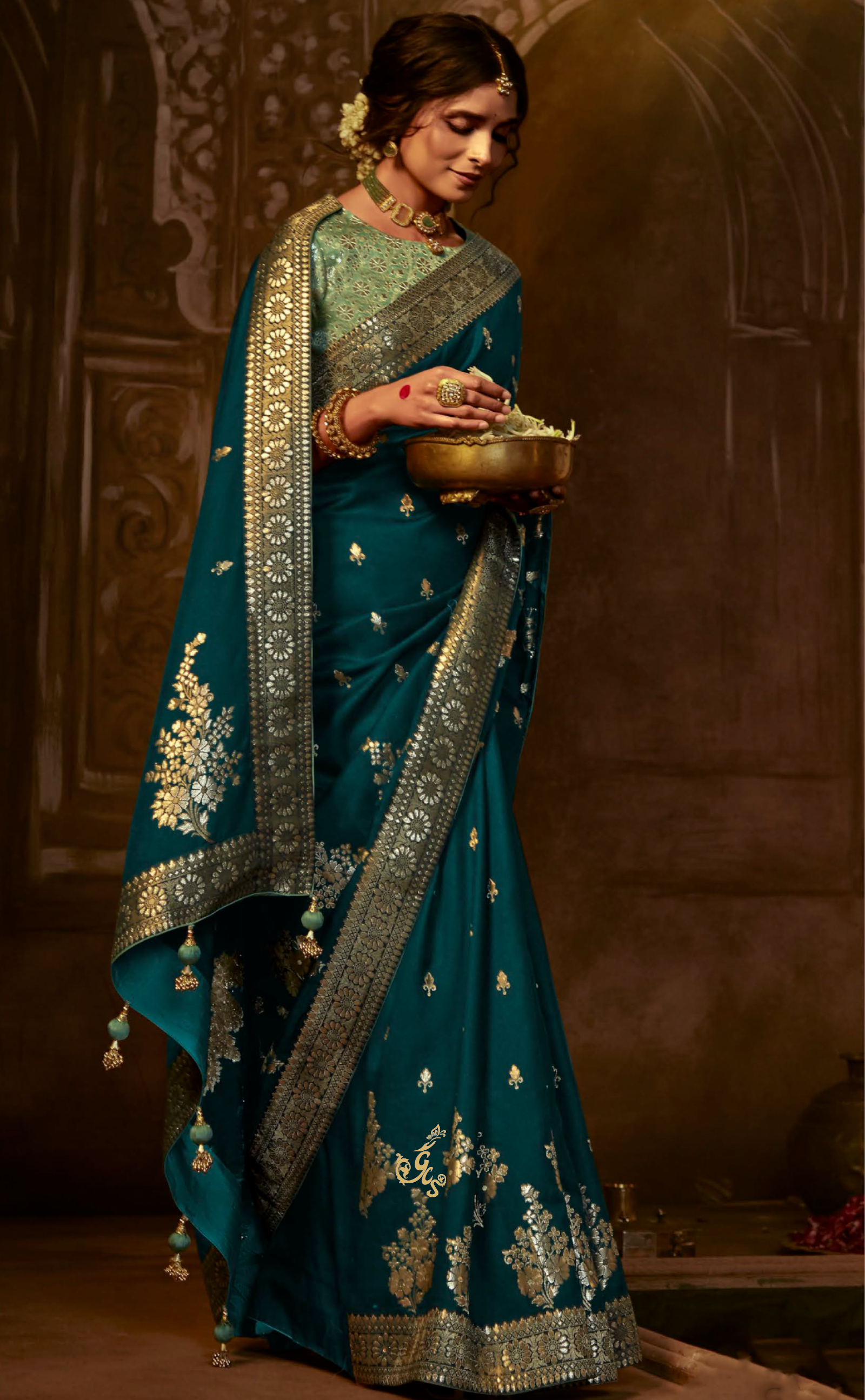 Blue Dianne Saree In Banarasi Vegan Muga Silk