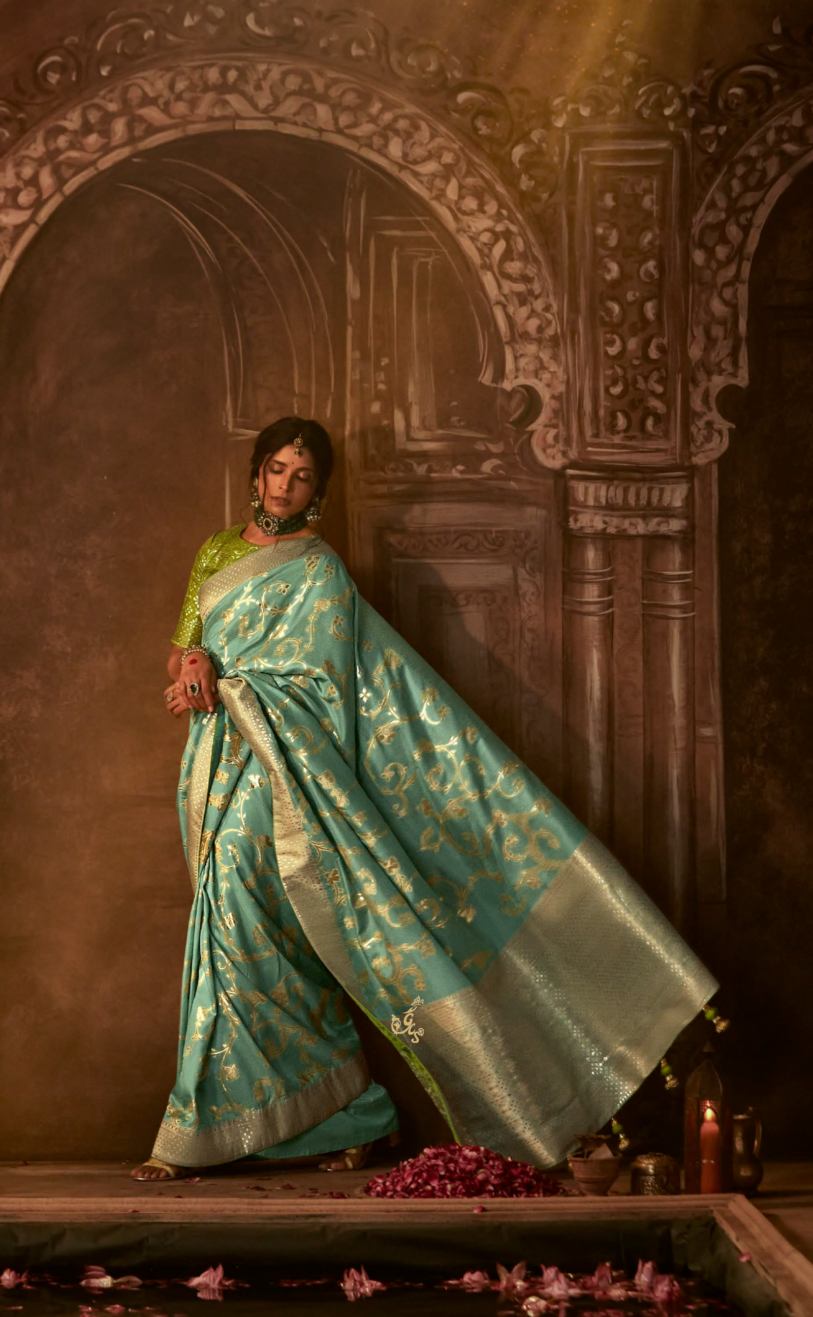 Sage Green Saree In Banarasi Vegan Muga Silk