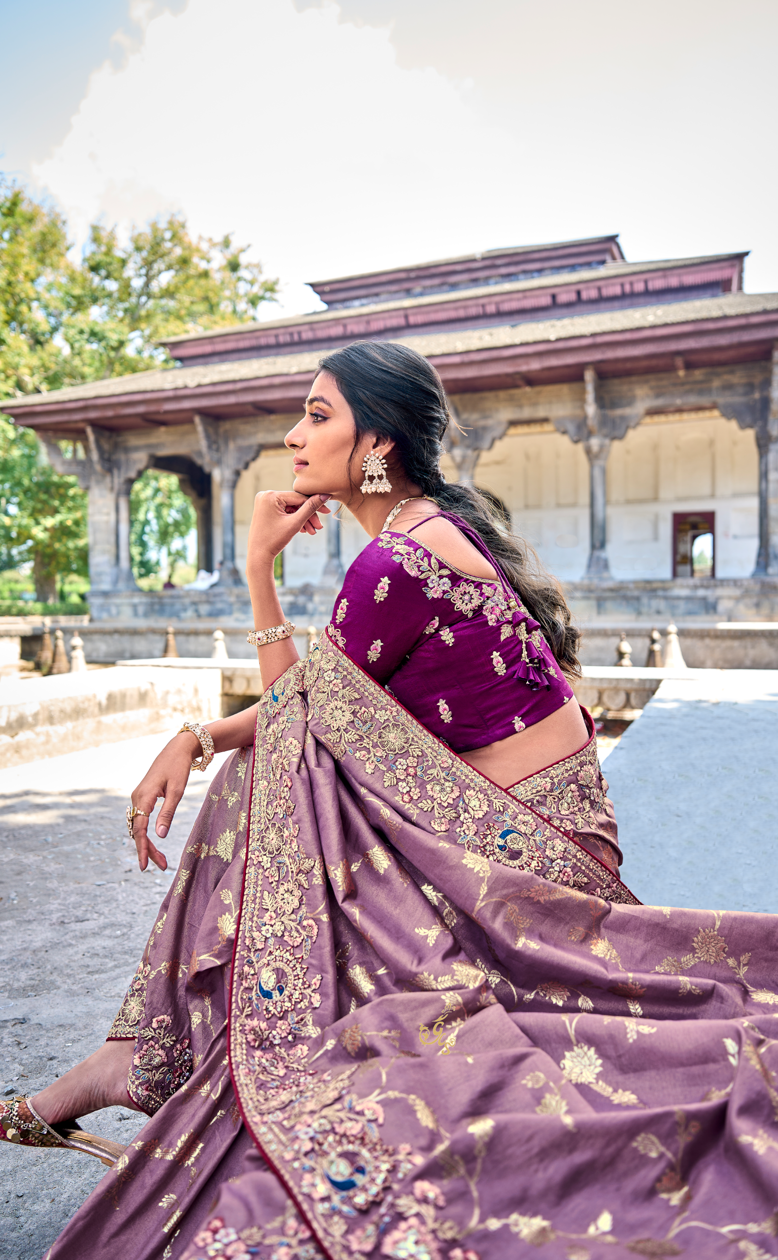 Bouquet Embroidered Saree In Banarasi Vegan Tissue Silk