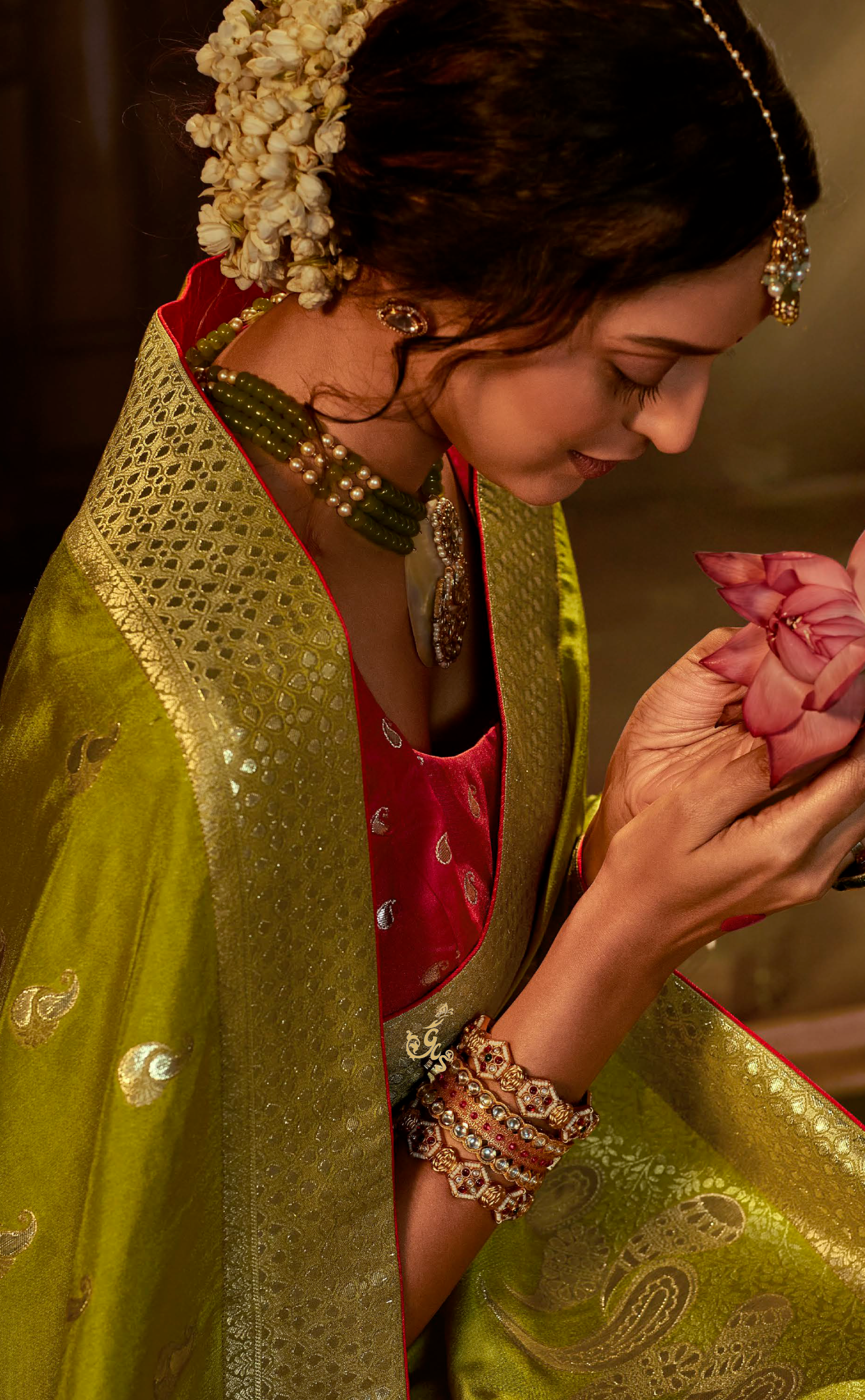 Brown Yellow Saree In Banarasi Vegan Muga Silk