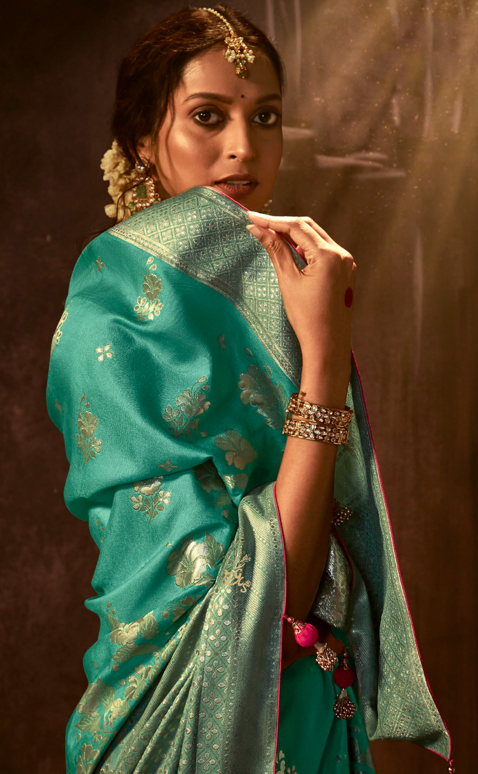 Mint Saree In Banarasi Vegan Muga Silk