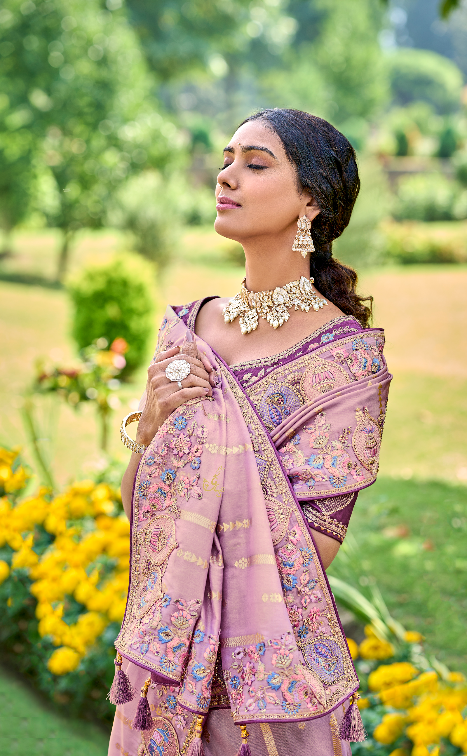 Careys Pink Embroidered Saree In Banarasi Vegan Tissue Silk