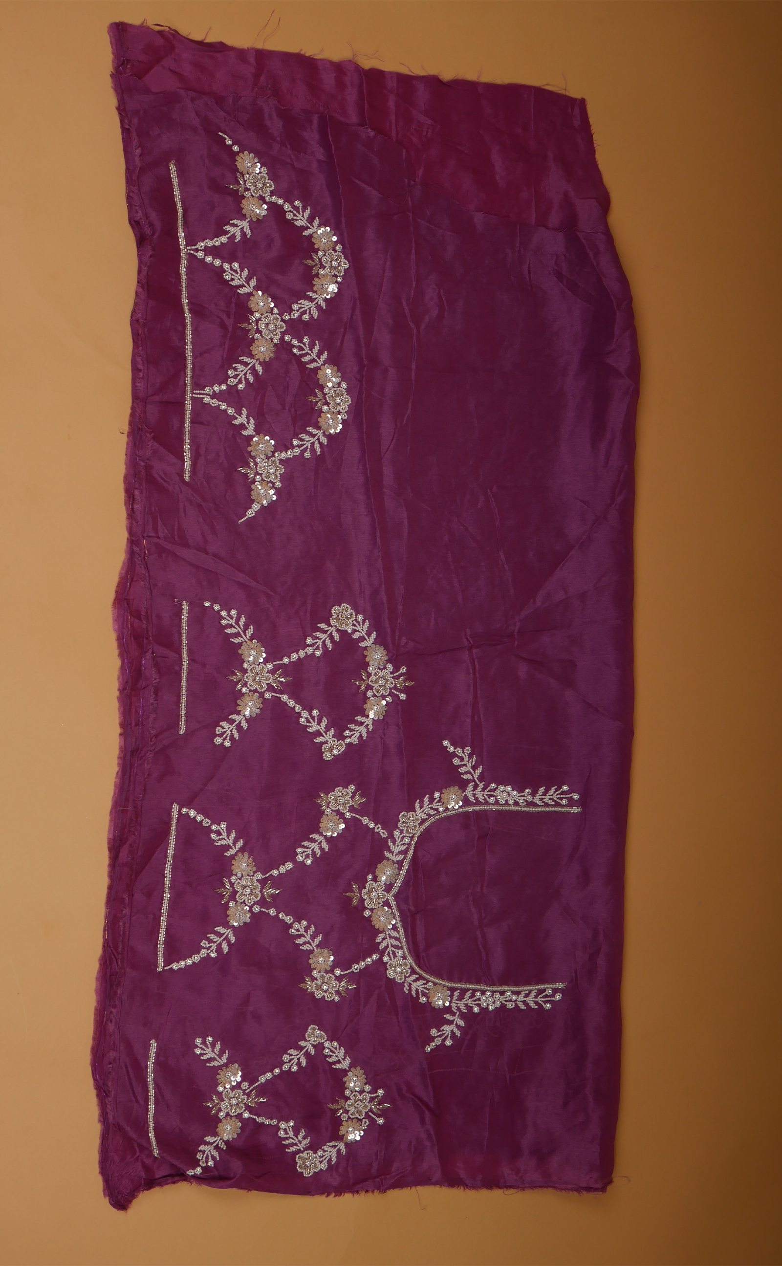 Purple Shaded Hand Pearl Embroidery Bridal Lehenga In Vegan Raw Silk