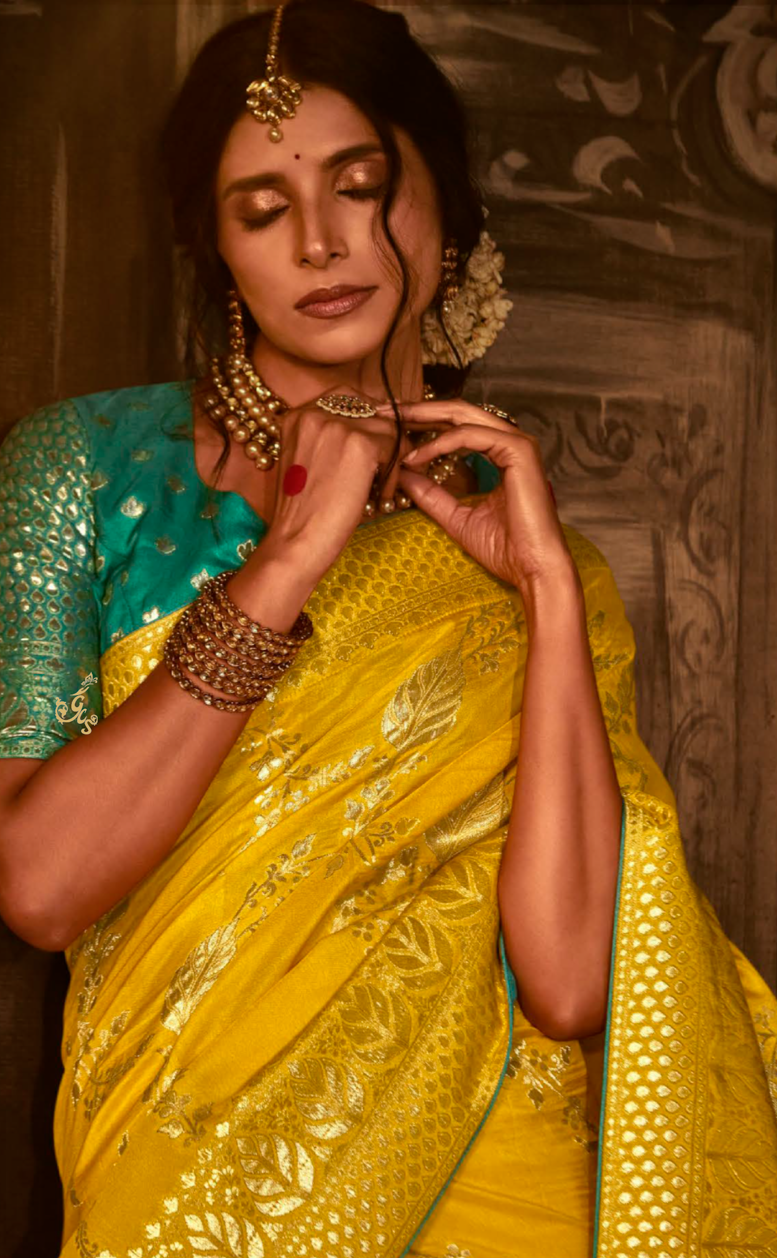 Burnt Yellow Saree In Banarasi Vegan Muga Silk