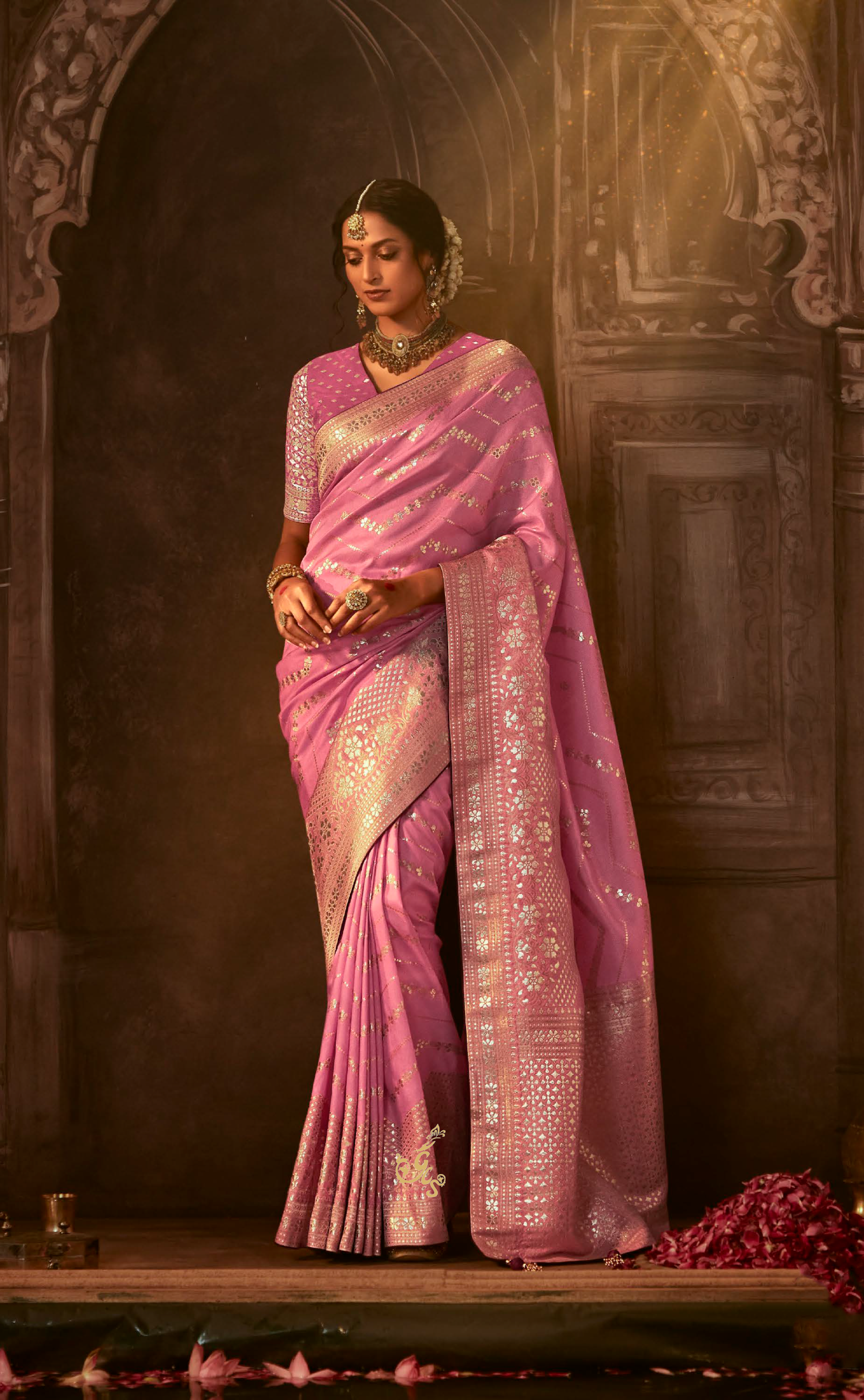 Tulip Pink Saree In Banarasi Vegan Muga Silk