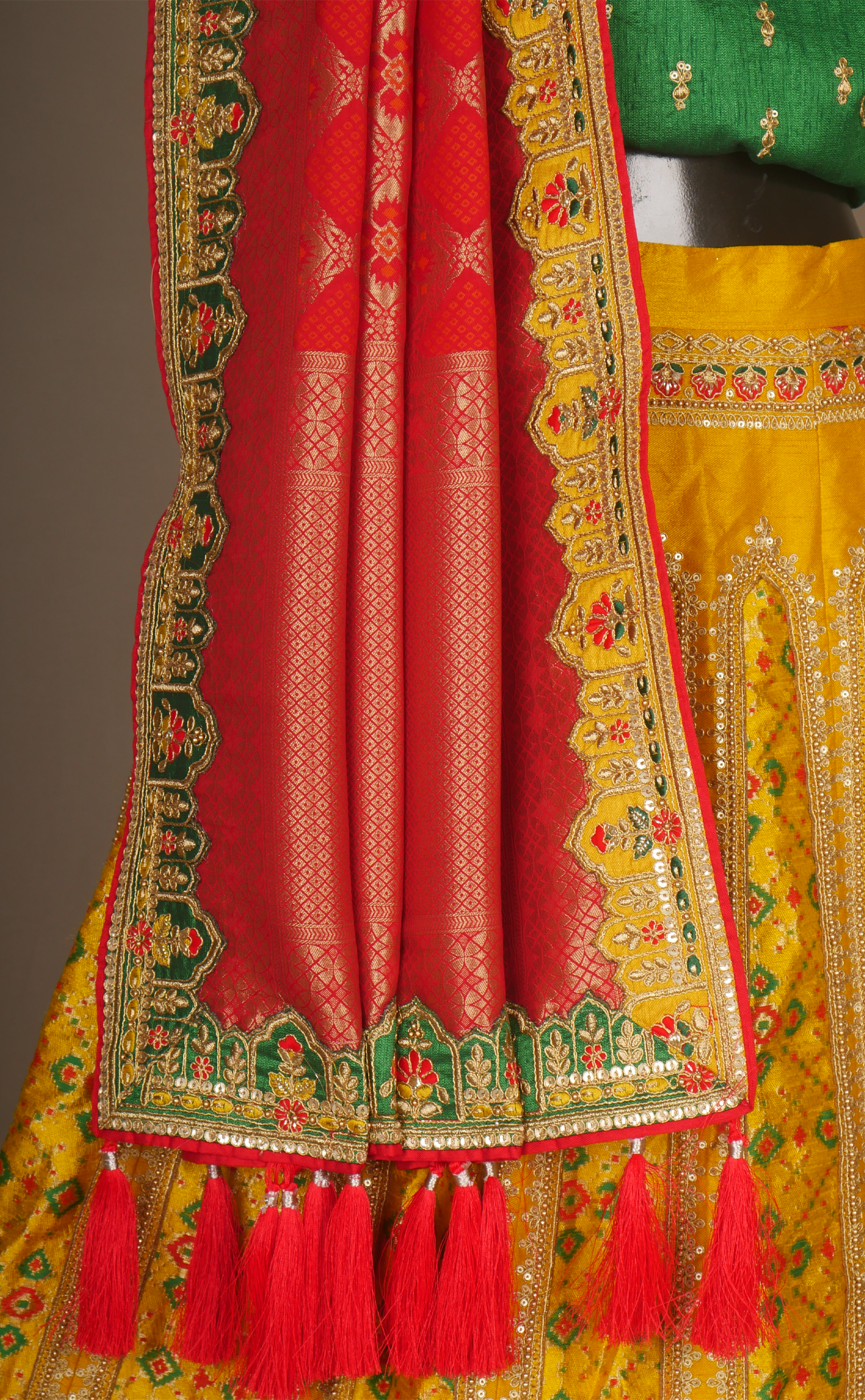 Vegan Silk Banarasi Patola Semi-Stitched Lehenga