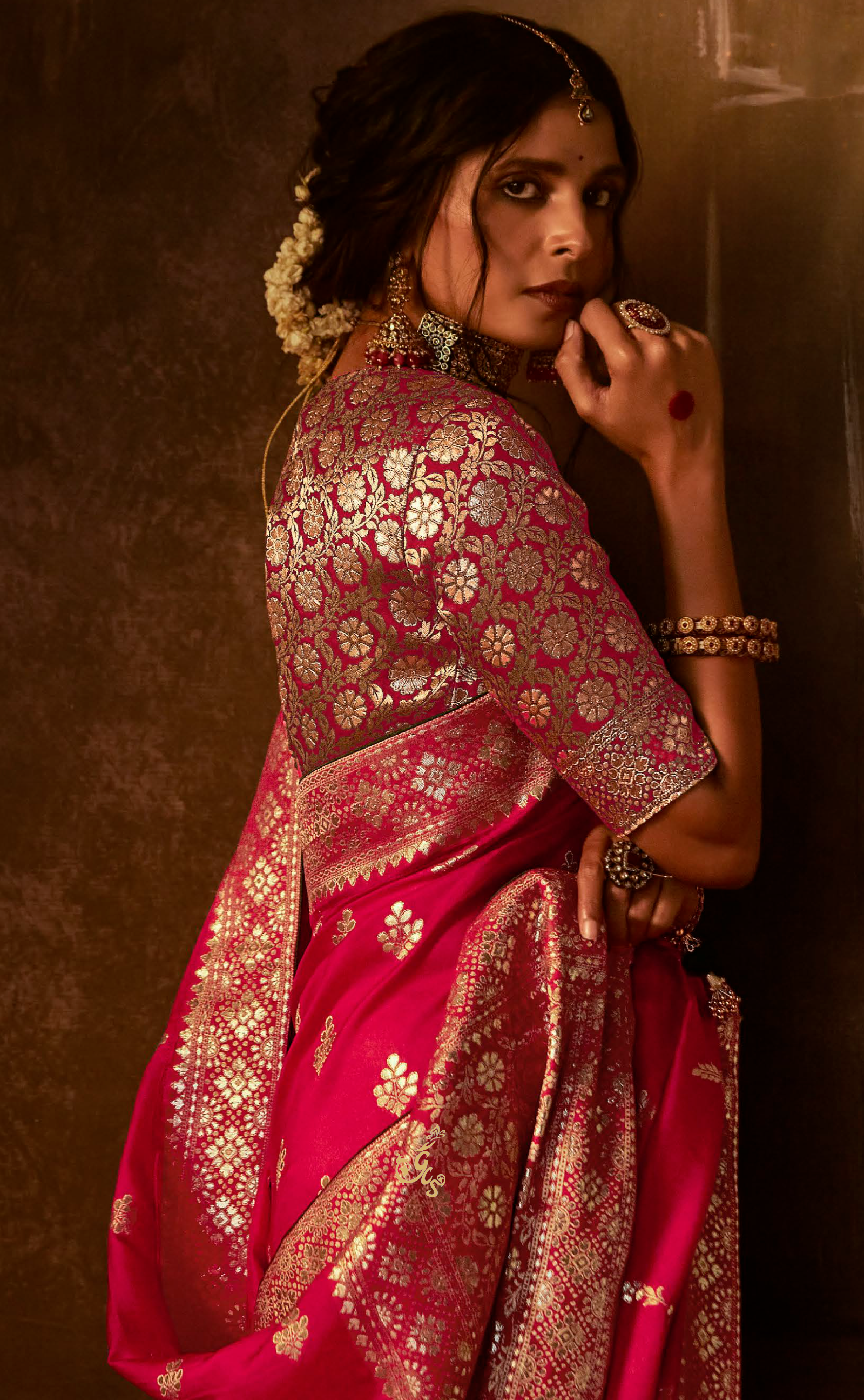 Raspberry Saree In Banarasi Vegan Muga Silk