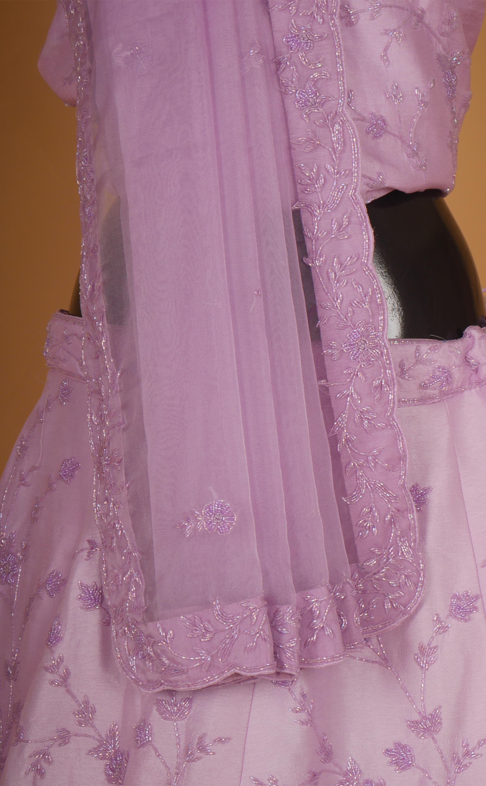 Lavender Hand Embroidery Bridal Lehenga In Vegan Raw Silk