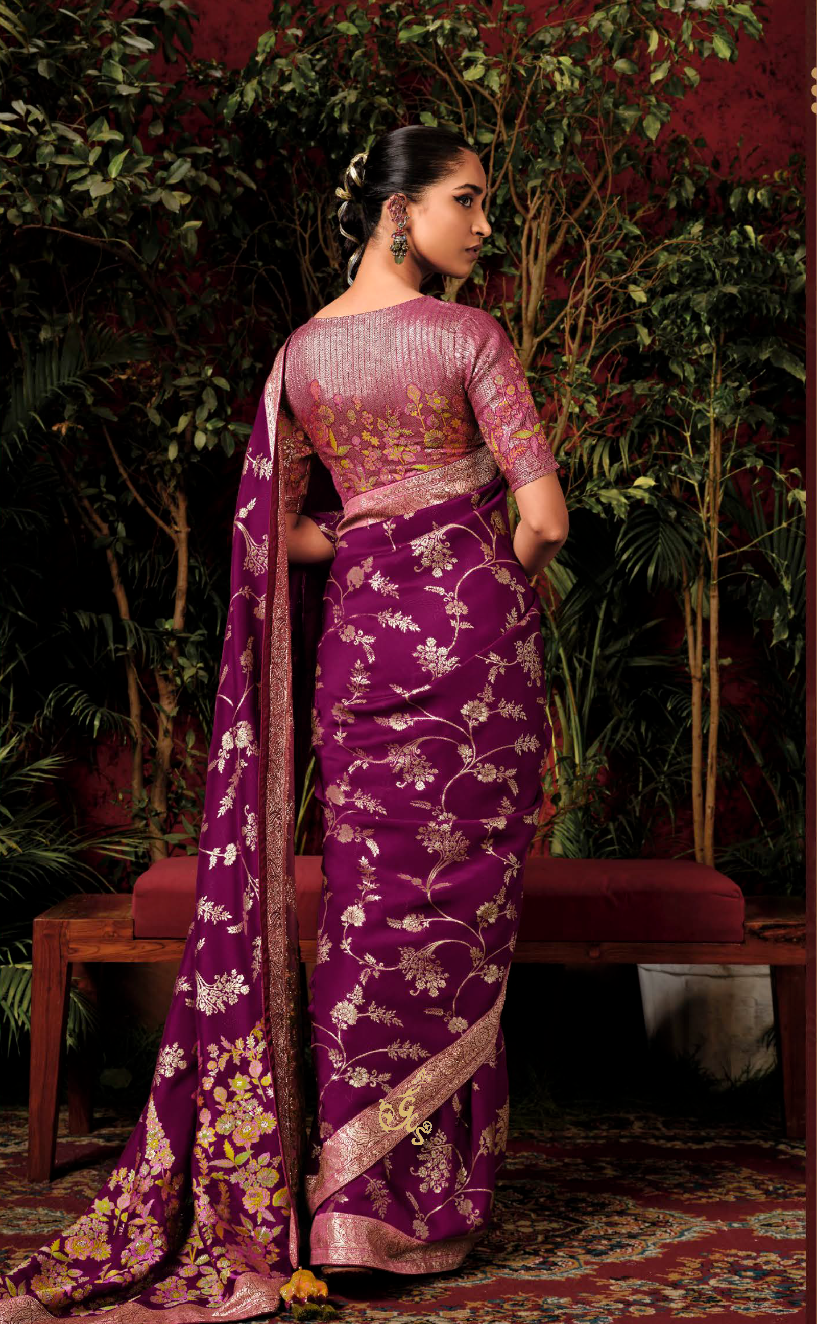 Magenta Saree In Banarasi Vegan Muga Silk