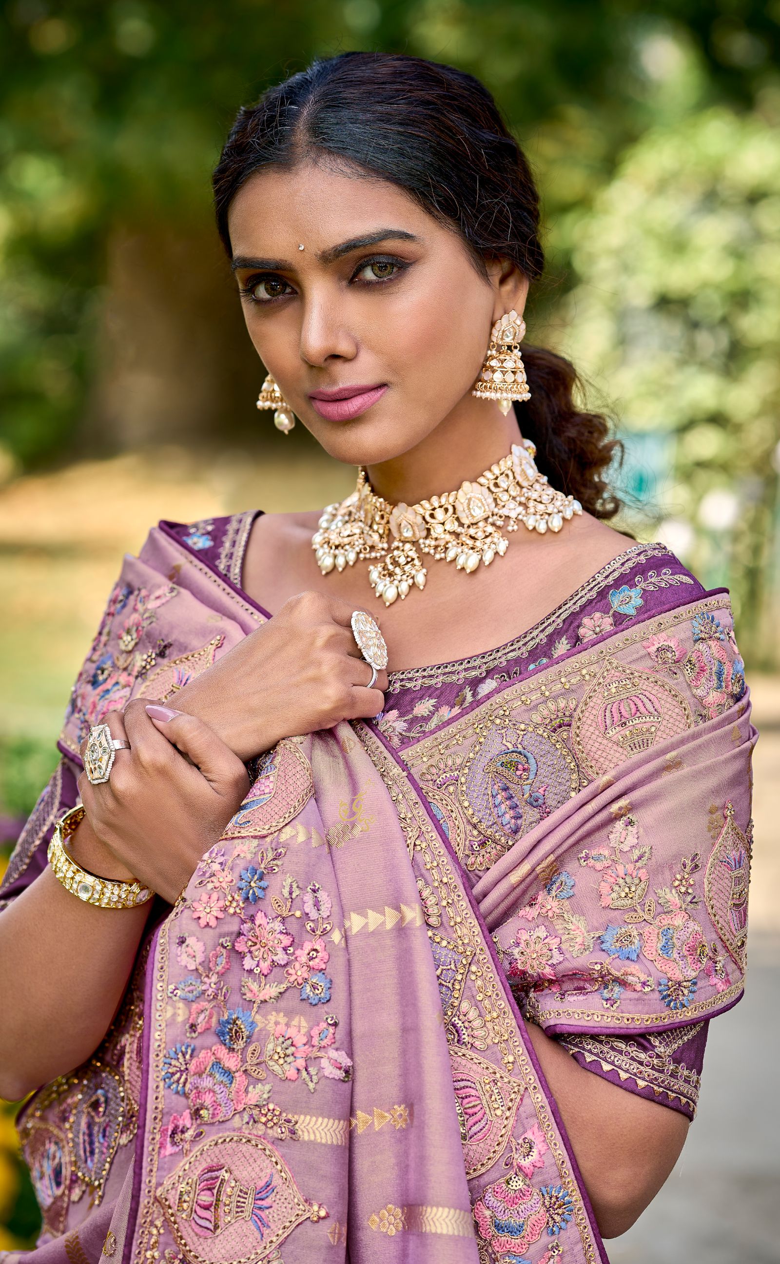 Careys Pink Embroidered Saree In Banarasi Vegan Tissue Silk