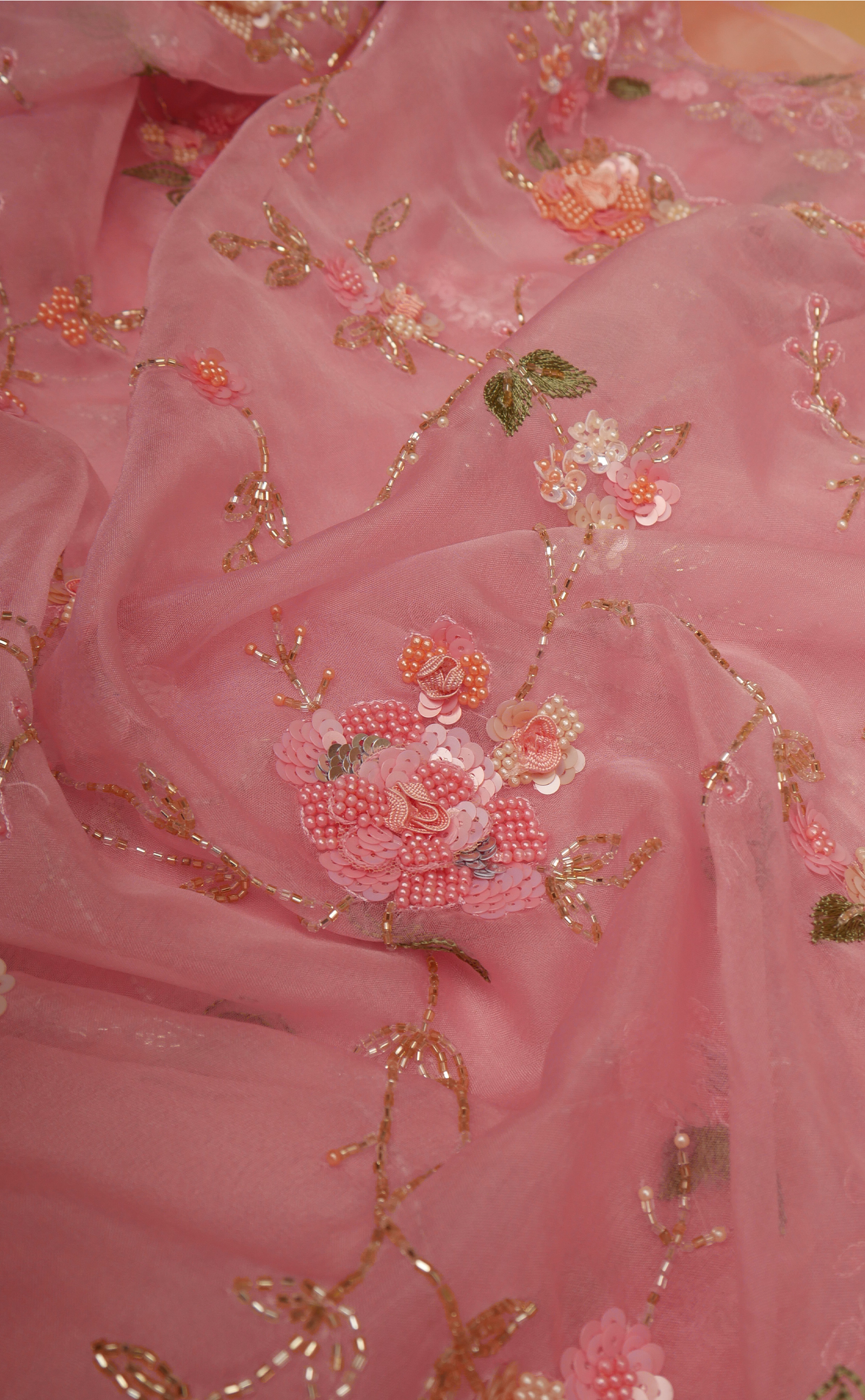 Ice Pink Hand Embroidery Saree In Vegan Soft Organza