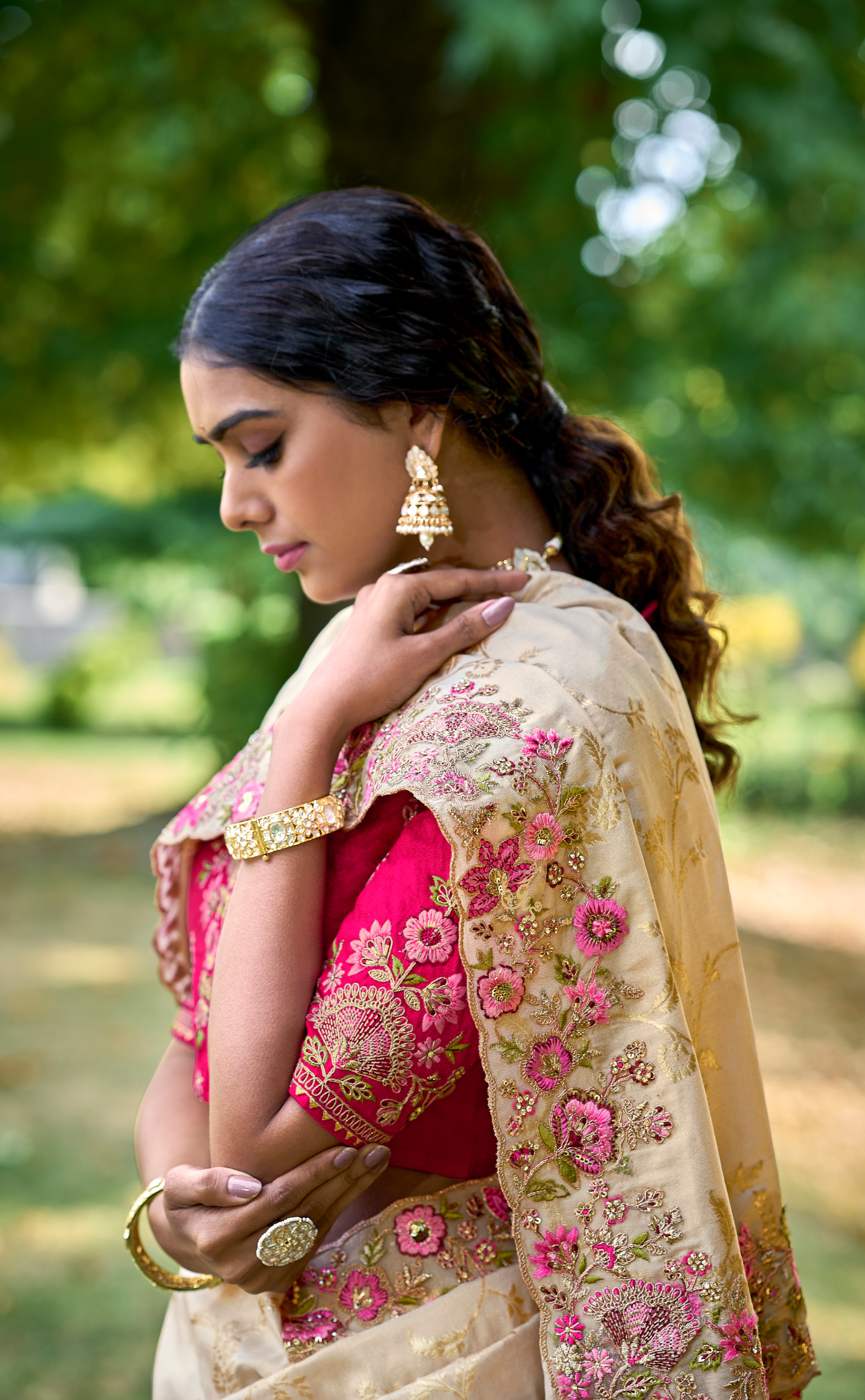 Vanilla Embroidered Saree In Banarasi Vegan Tissue Silk