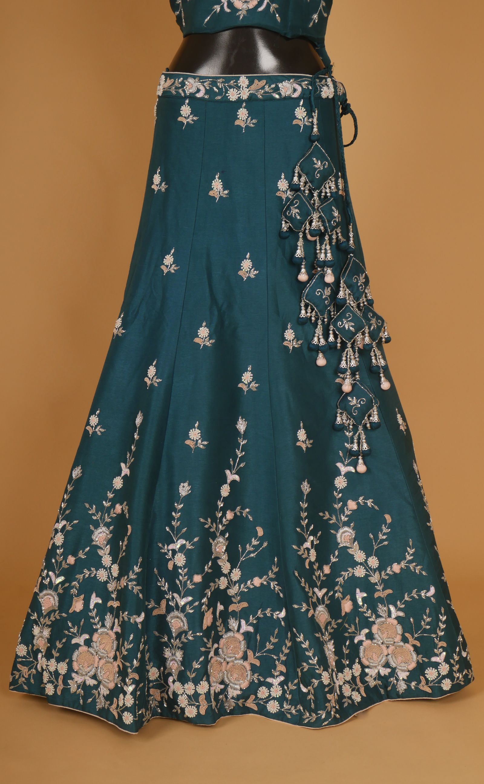 Blue Dianne Mix Hand Embroidery Bridal Lehenga In Vegan Raw Silk