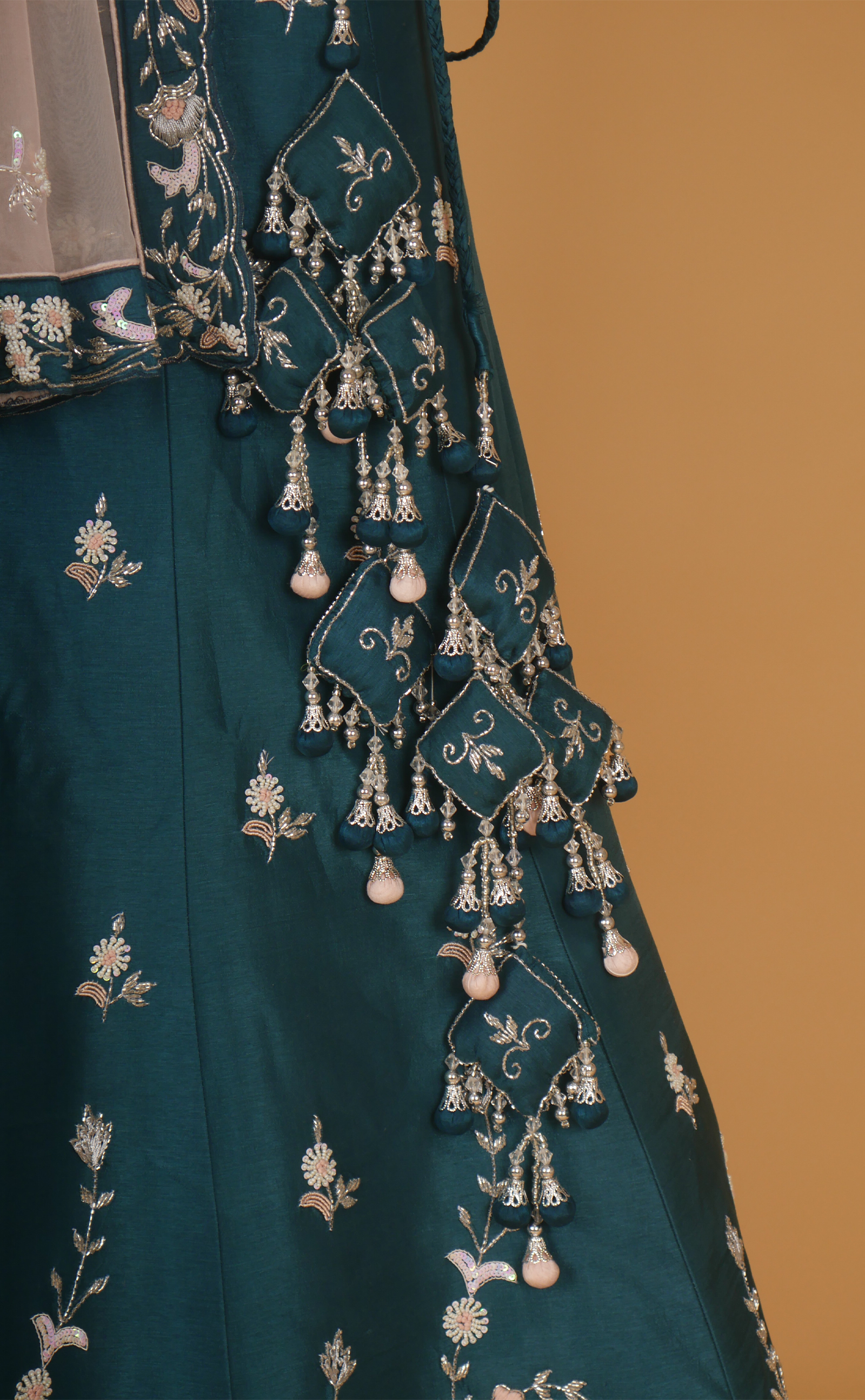 Blue Dianne Mix Hand Embroidery Bridal Lehenga In Vegan Raw Silk