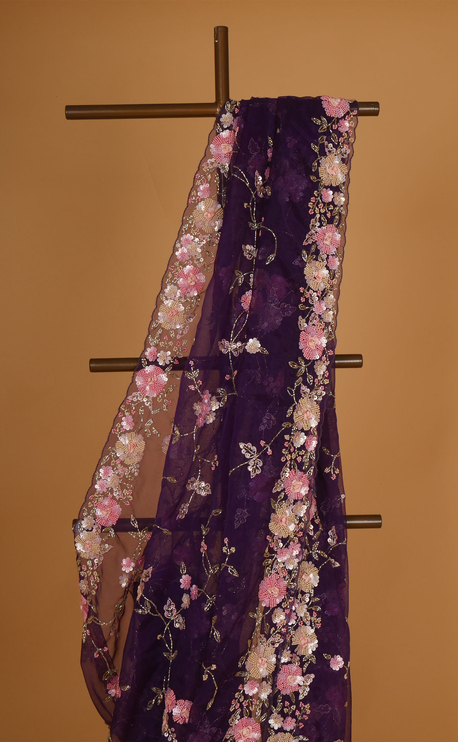 Purple Hand Jaal Embroidery Saree In Vegan Organza