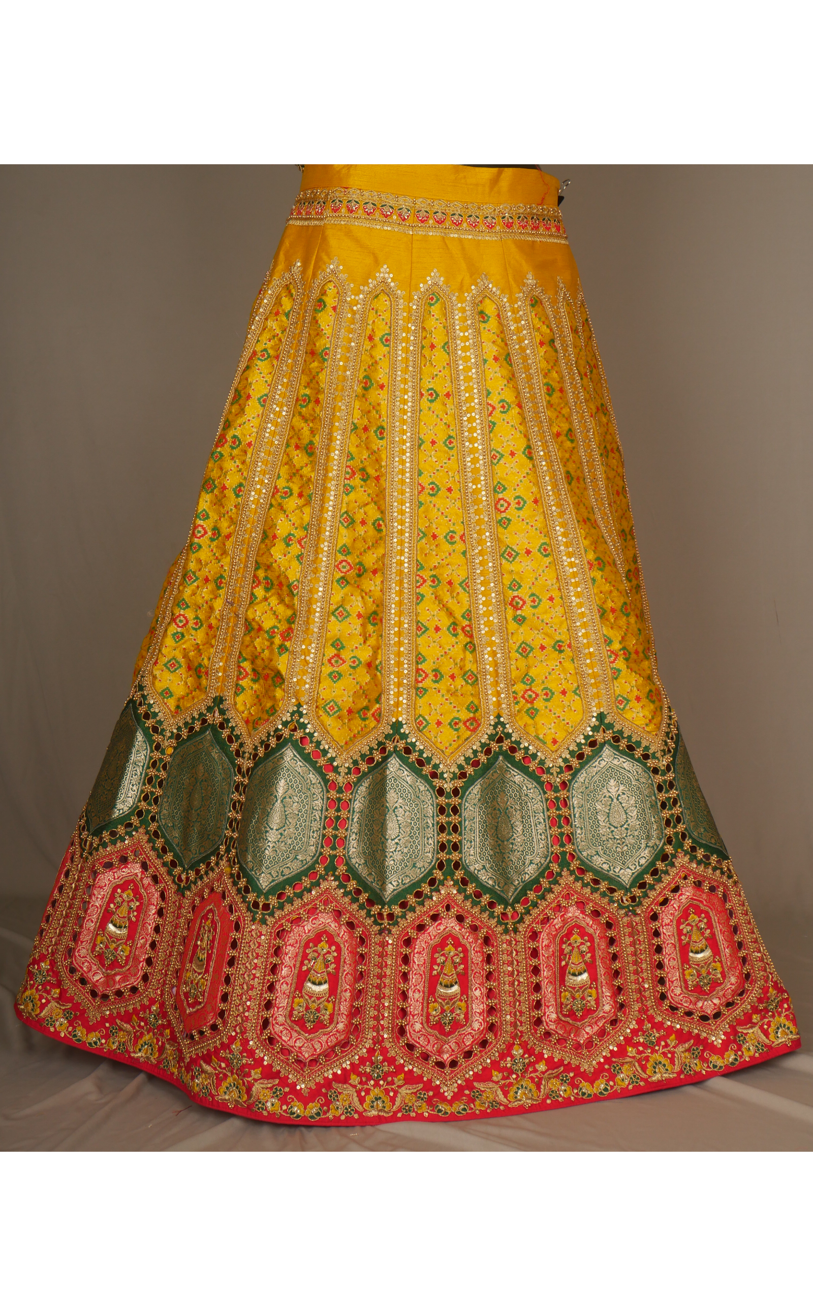 Vegan Silk Banarasi Patola Semi-Stitched Lehenga