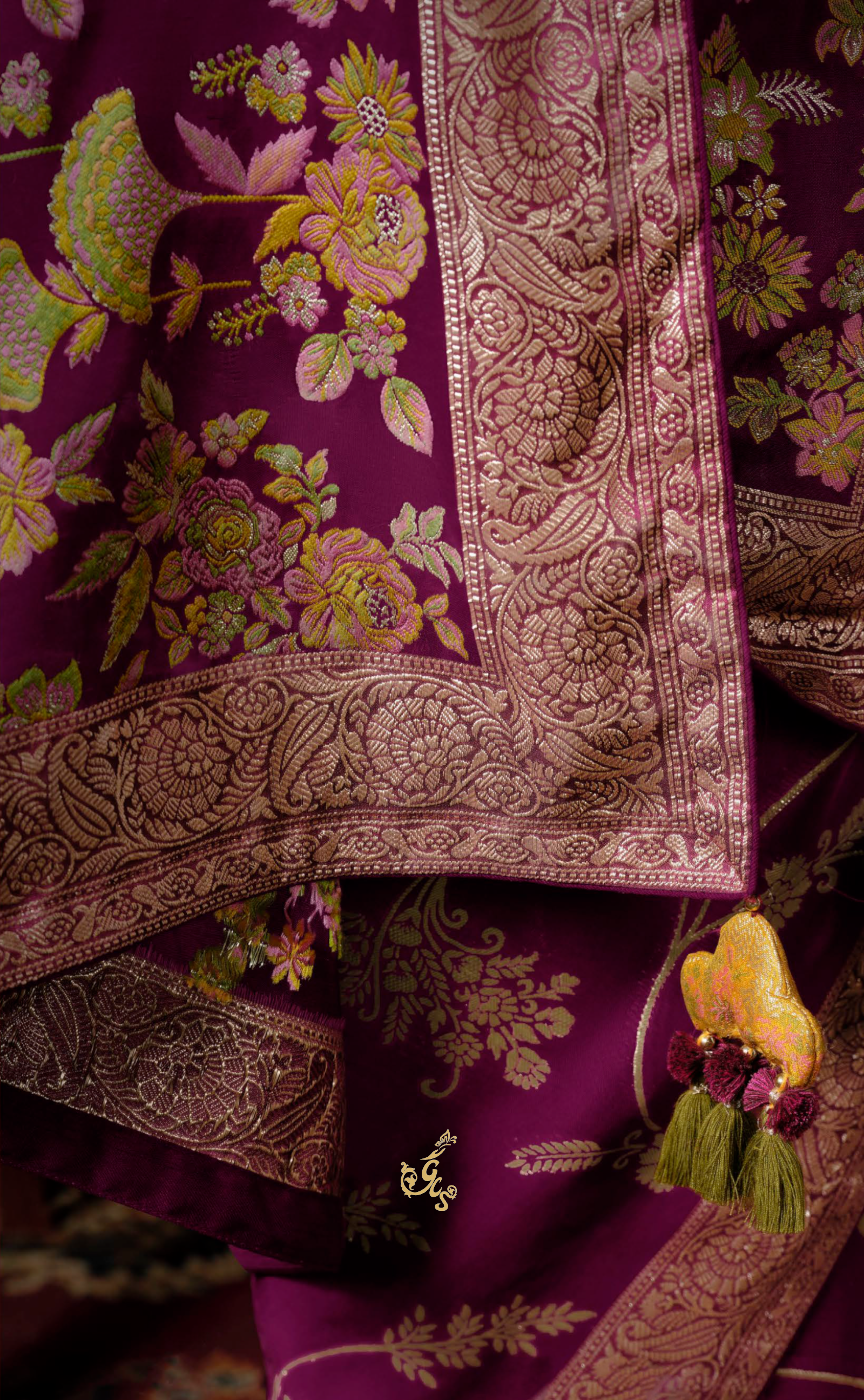 Magenta Saree In Banarasi Vegan Muga Silk