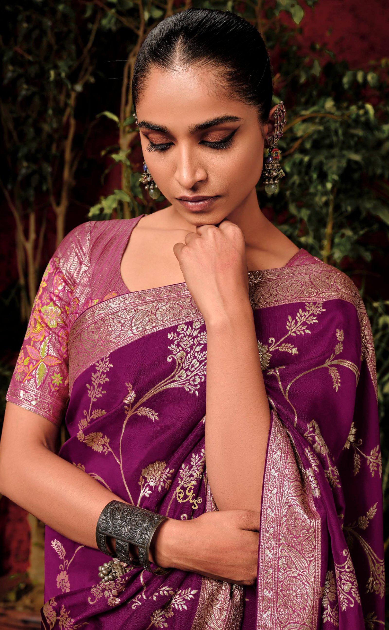 Magenta Saree In Banarasi Vegan Muga Silk