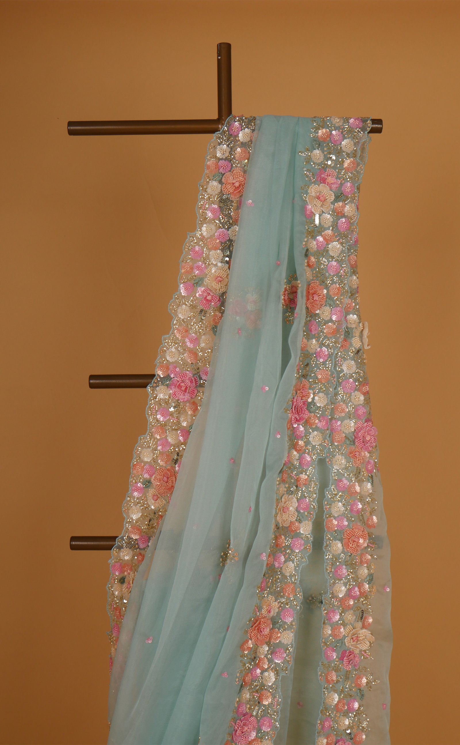 Sea Green Hand Embroidery Saree In Vegan Soft Organza