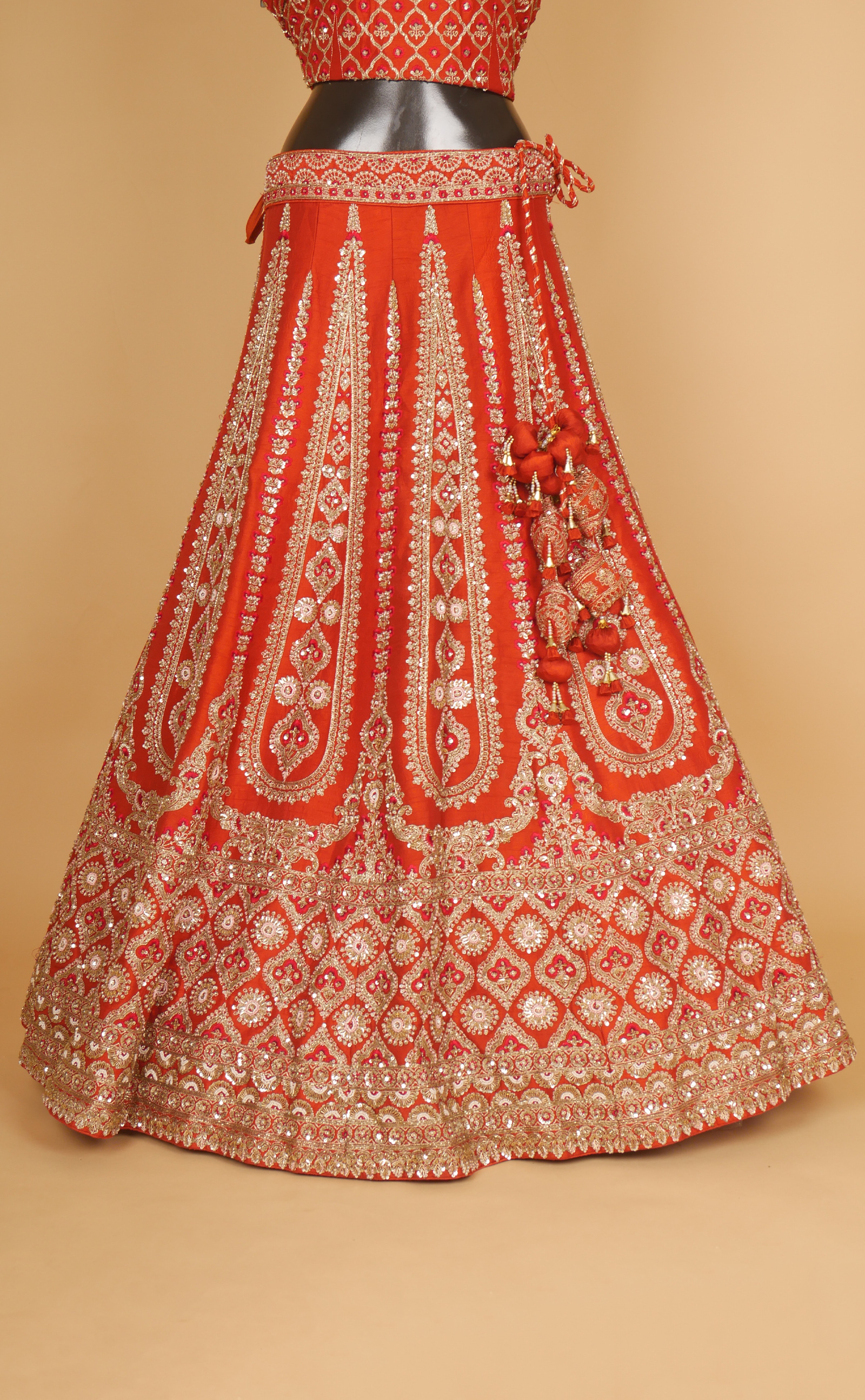 Rust Mix Hand Embroidery Bridal Lehenga In Vegan Raw Silk