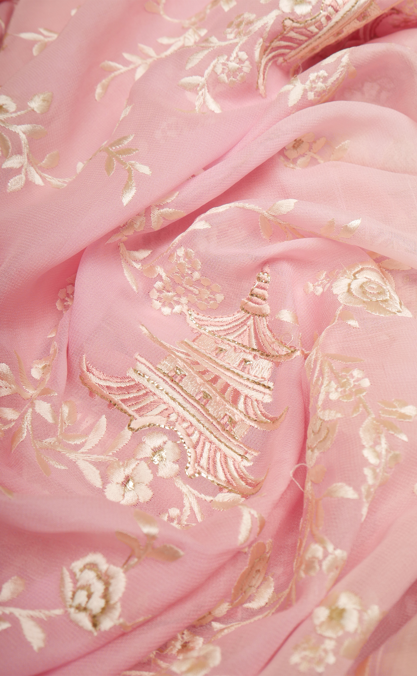 Pink Shaded Parsi Jaal Embroidery Saree In Vegan Georgette