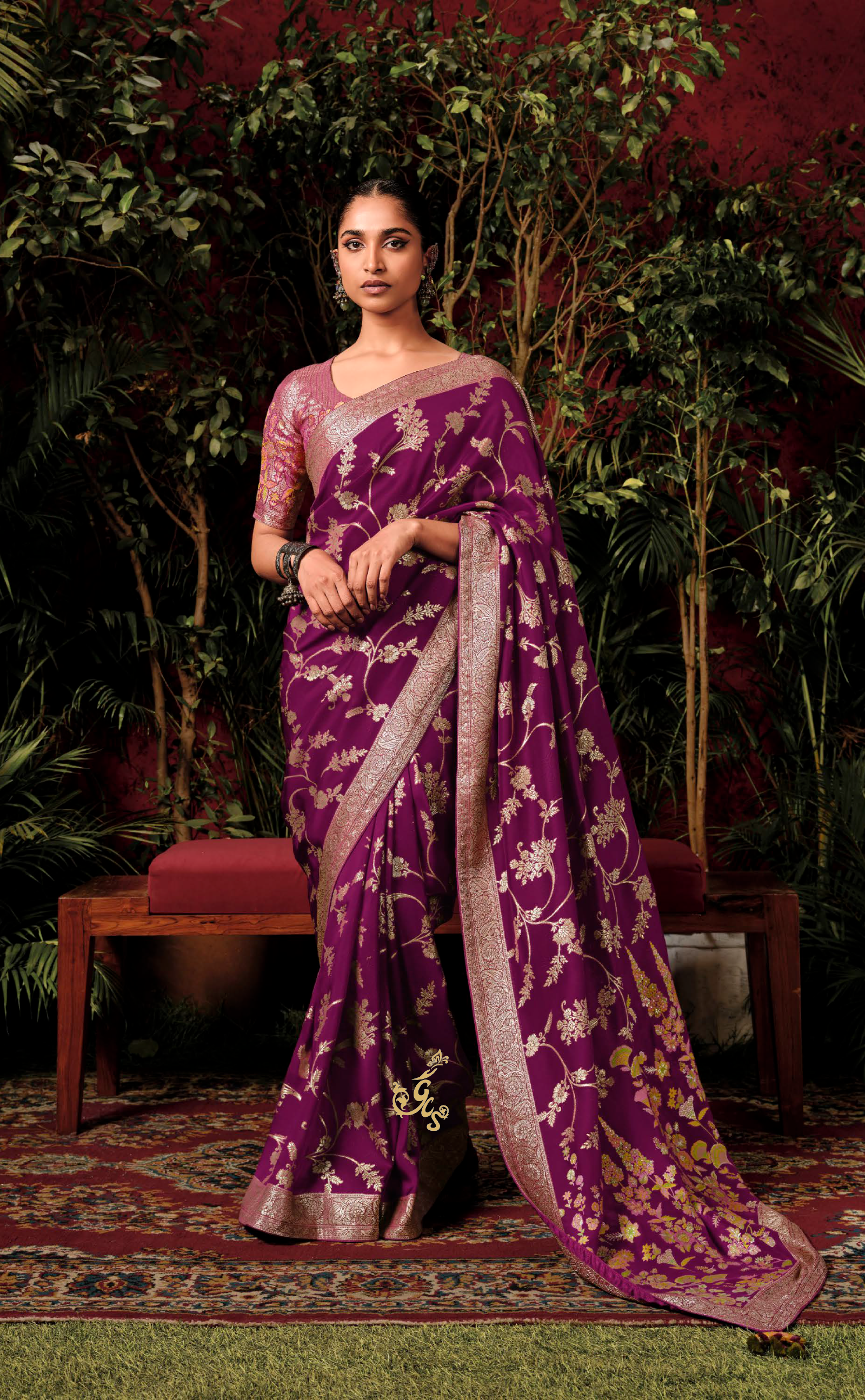 Magenta Saree In Banarasi Vegan Muga Silk