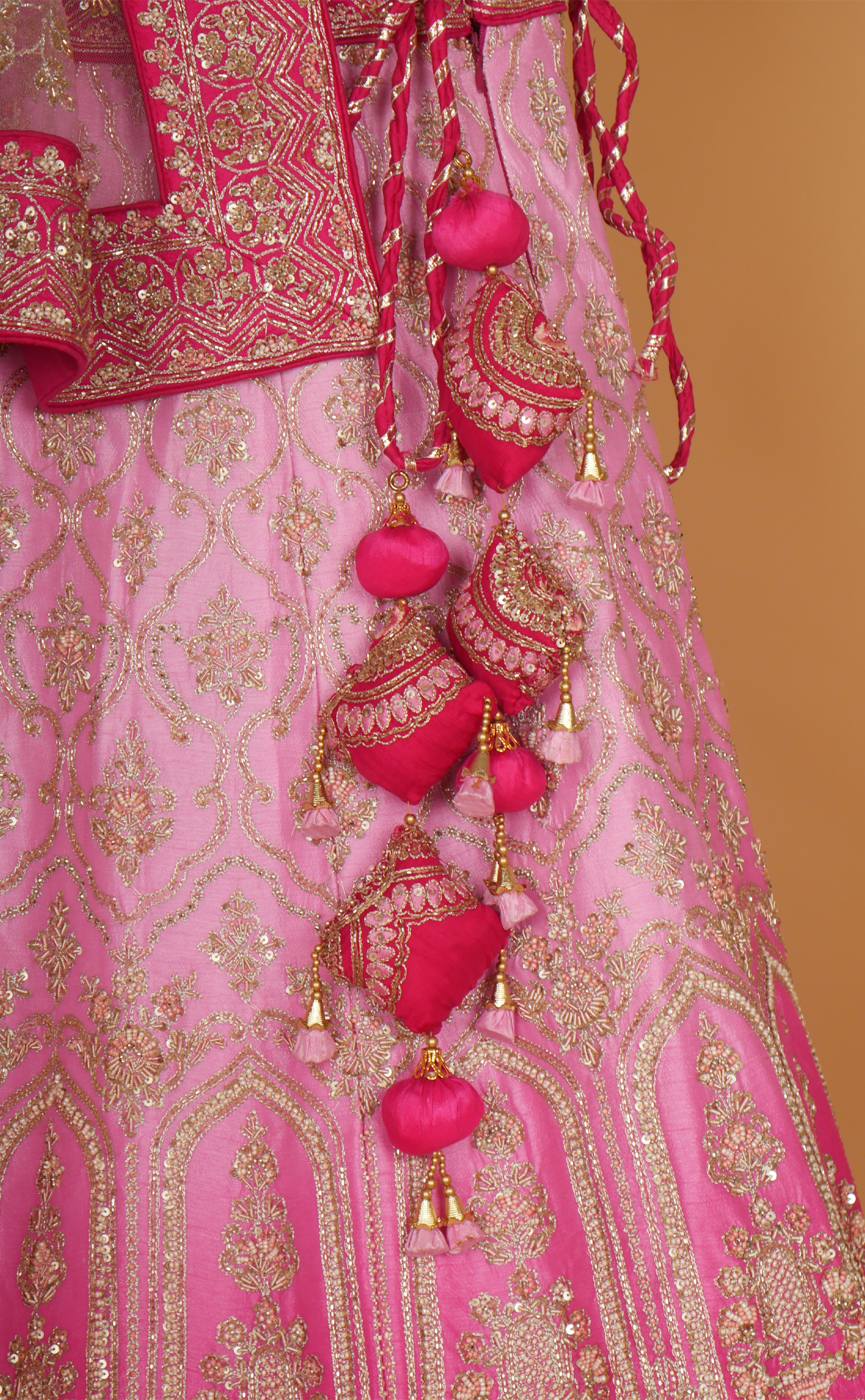 Pink Shaded Hand Zardosi Embroidery Bridal Lehenga In Vegan Raw Silk