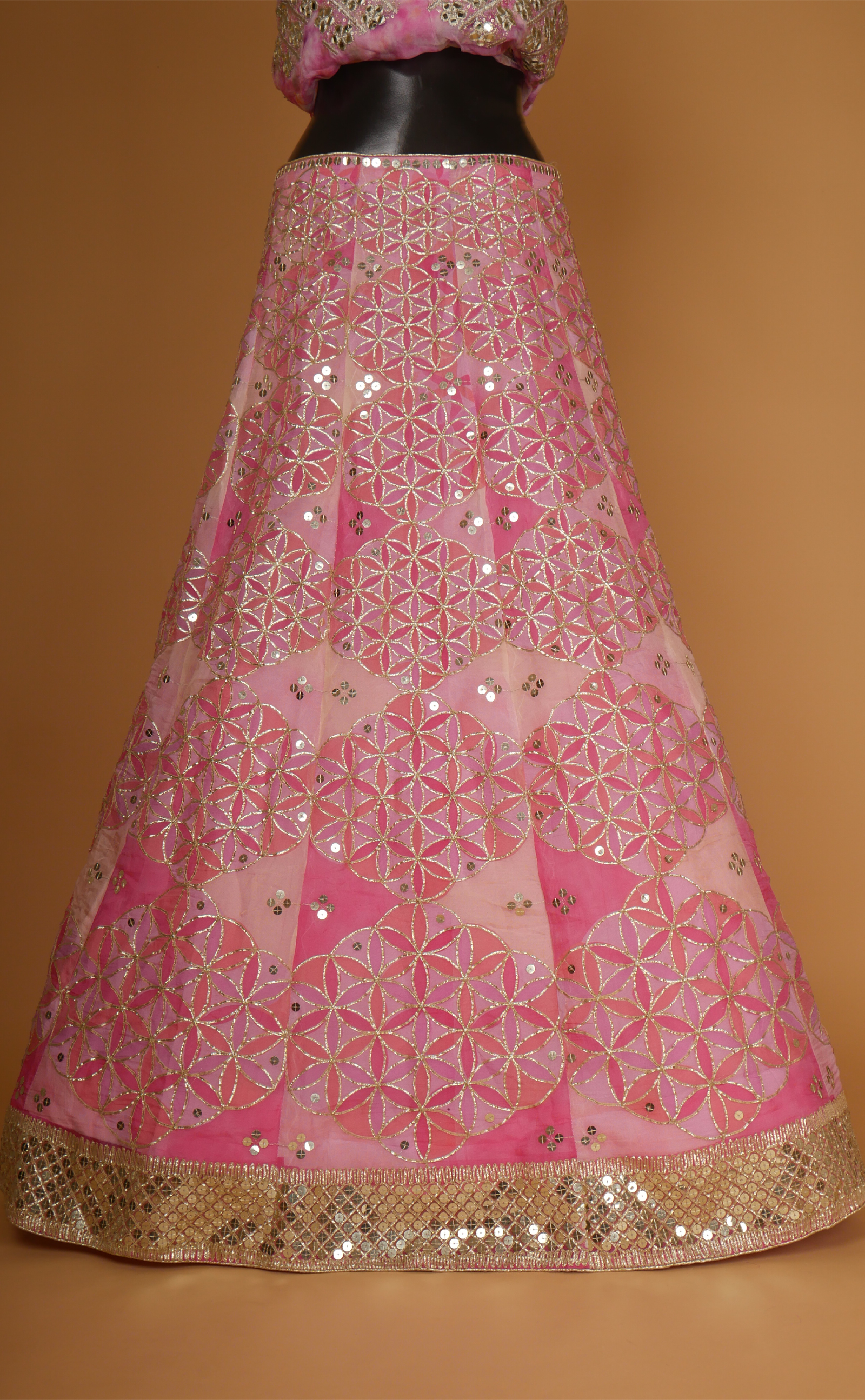 Multicoloured Embroidered Lehenga In Vegan Organza