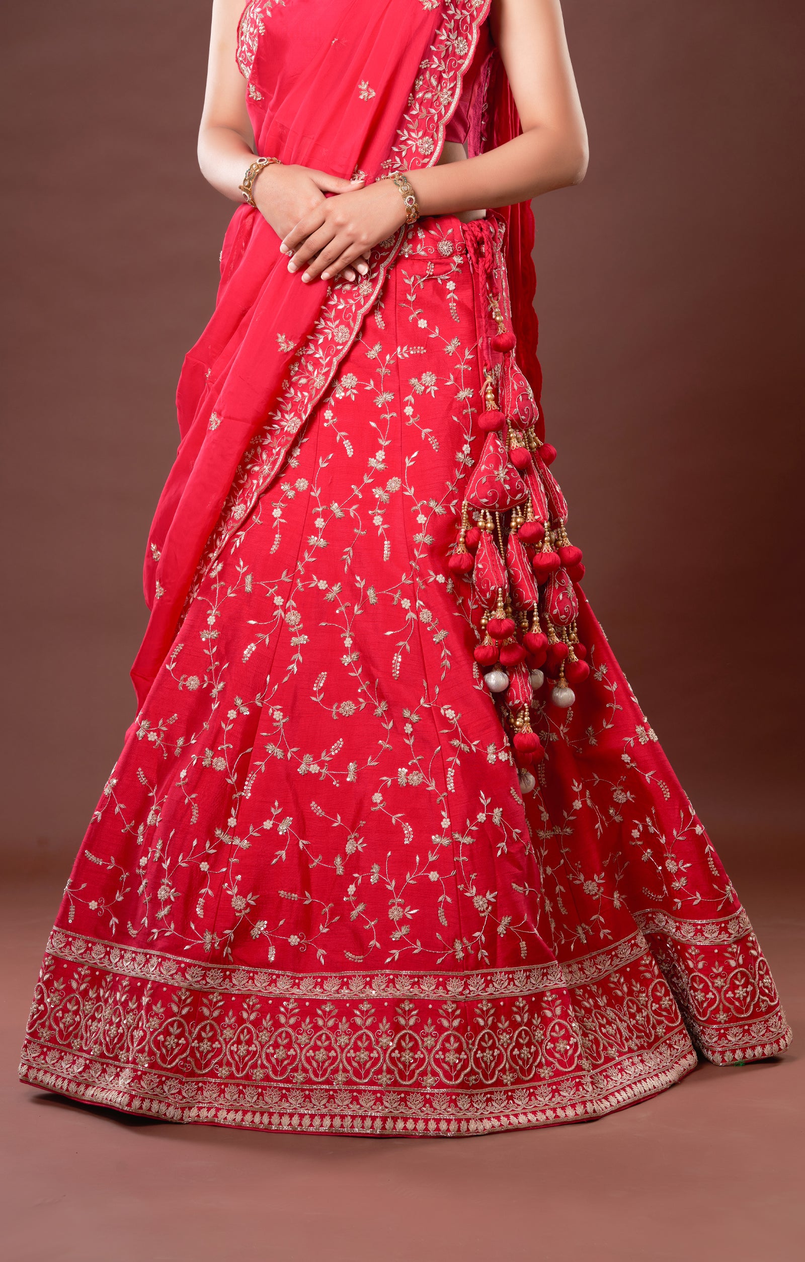 Rani Bridal Hand Crafted Zardosi Lehenga In Vegan Raw Silk