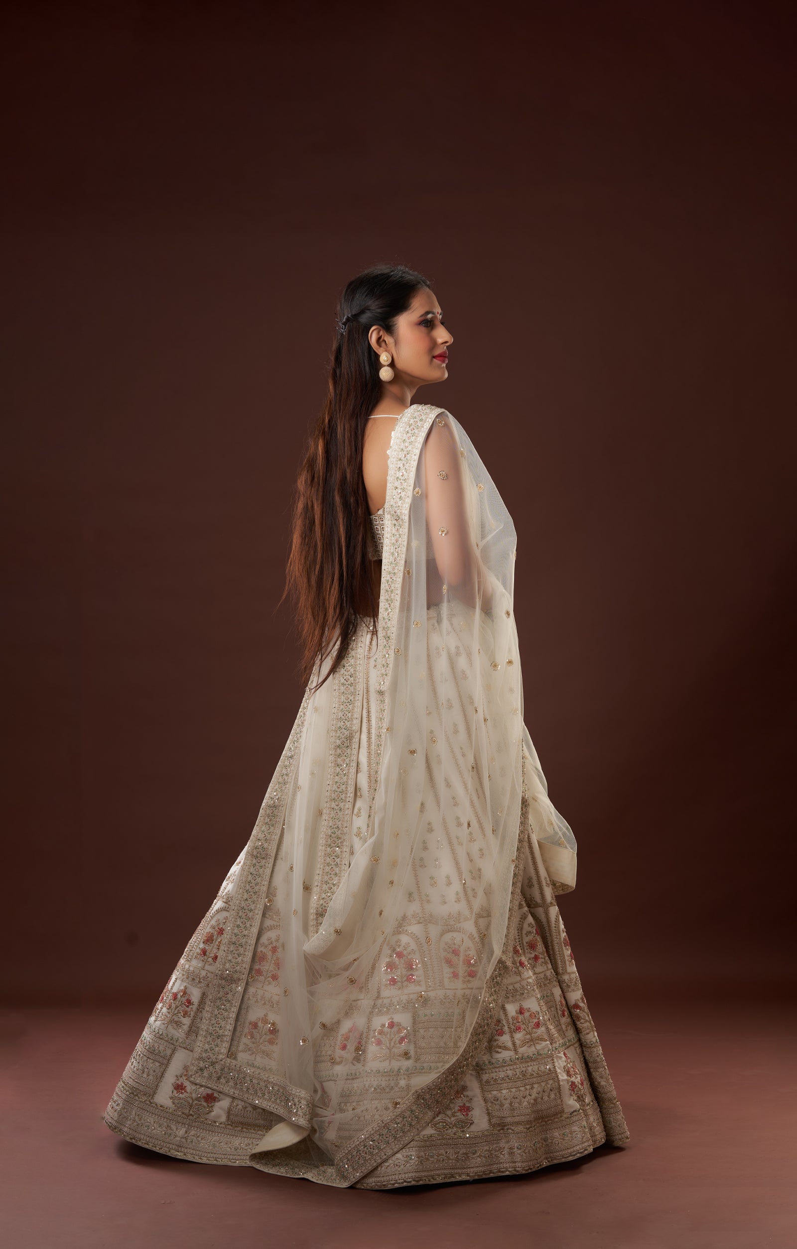 Ivory Bridal Hand Crafted Lehenga In Vegan Raw Silk