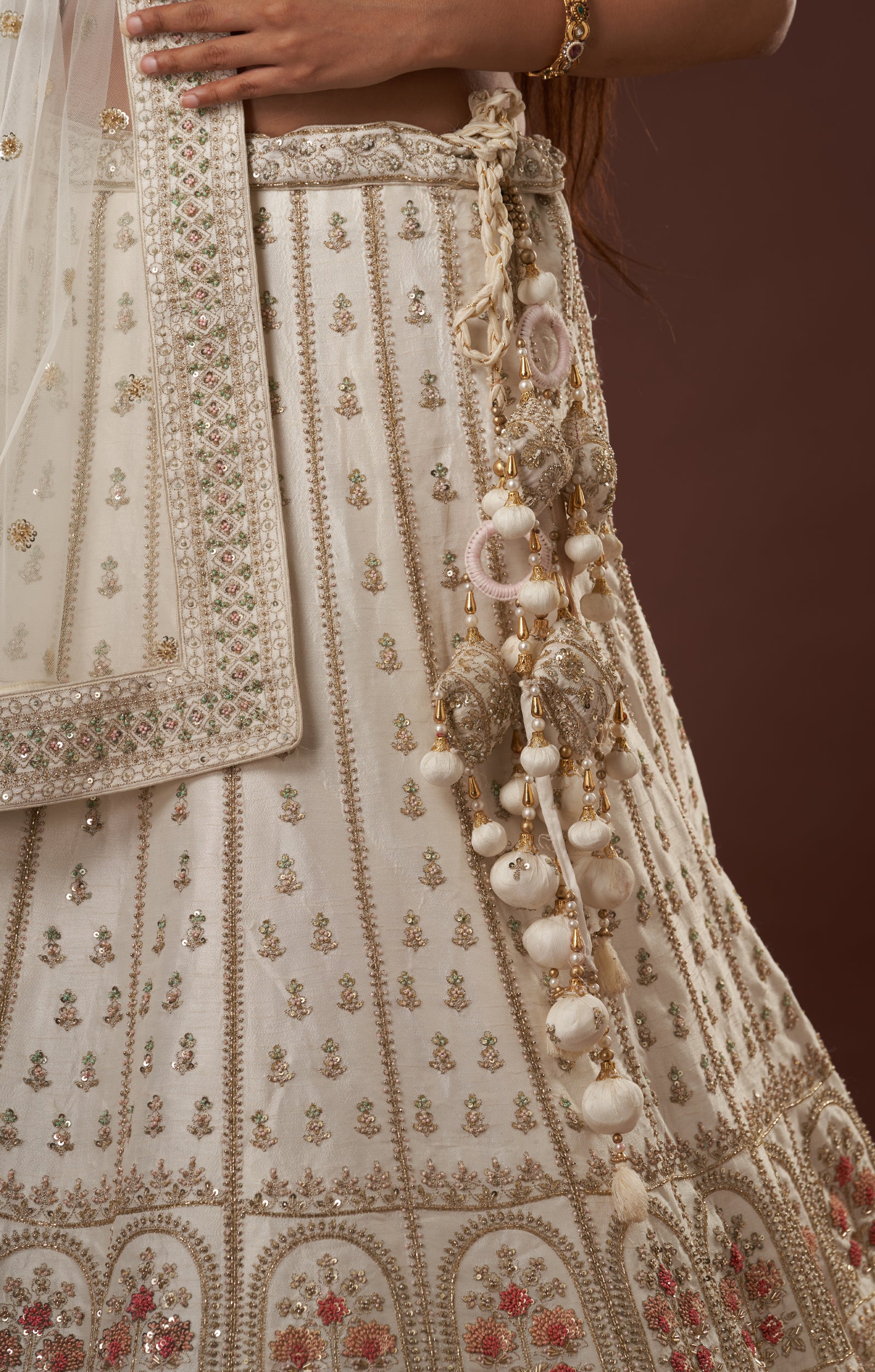 Ivory Bridal Hand Crafted Lehenga In Vegan Raw Silk