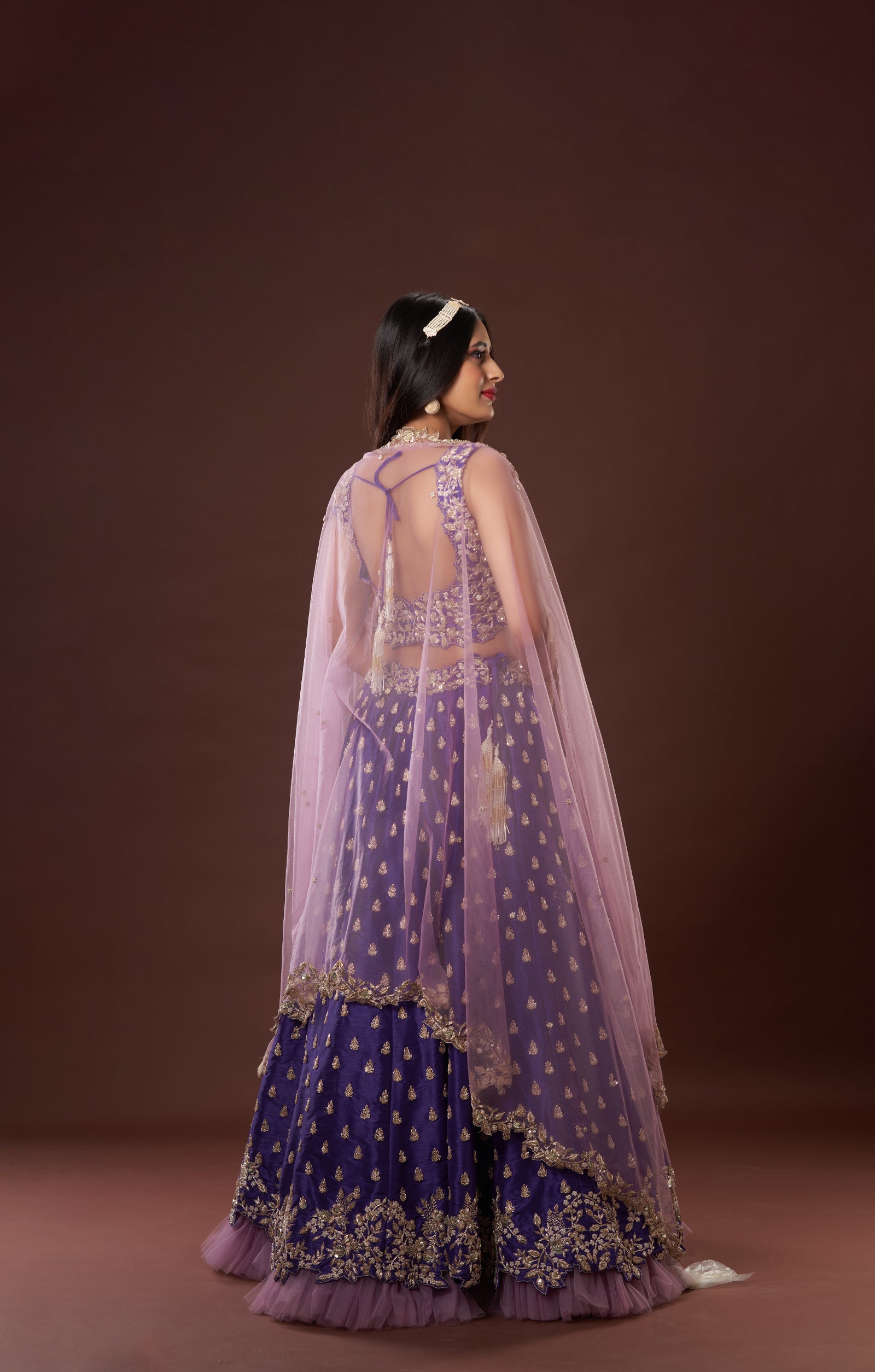 Plum Bridal Hand Crafdted Zardosi Lehenga In Vegan Raw Silk