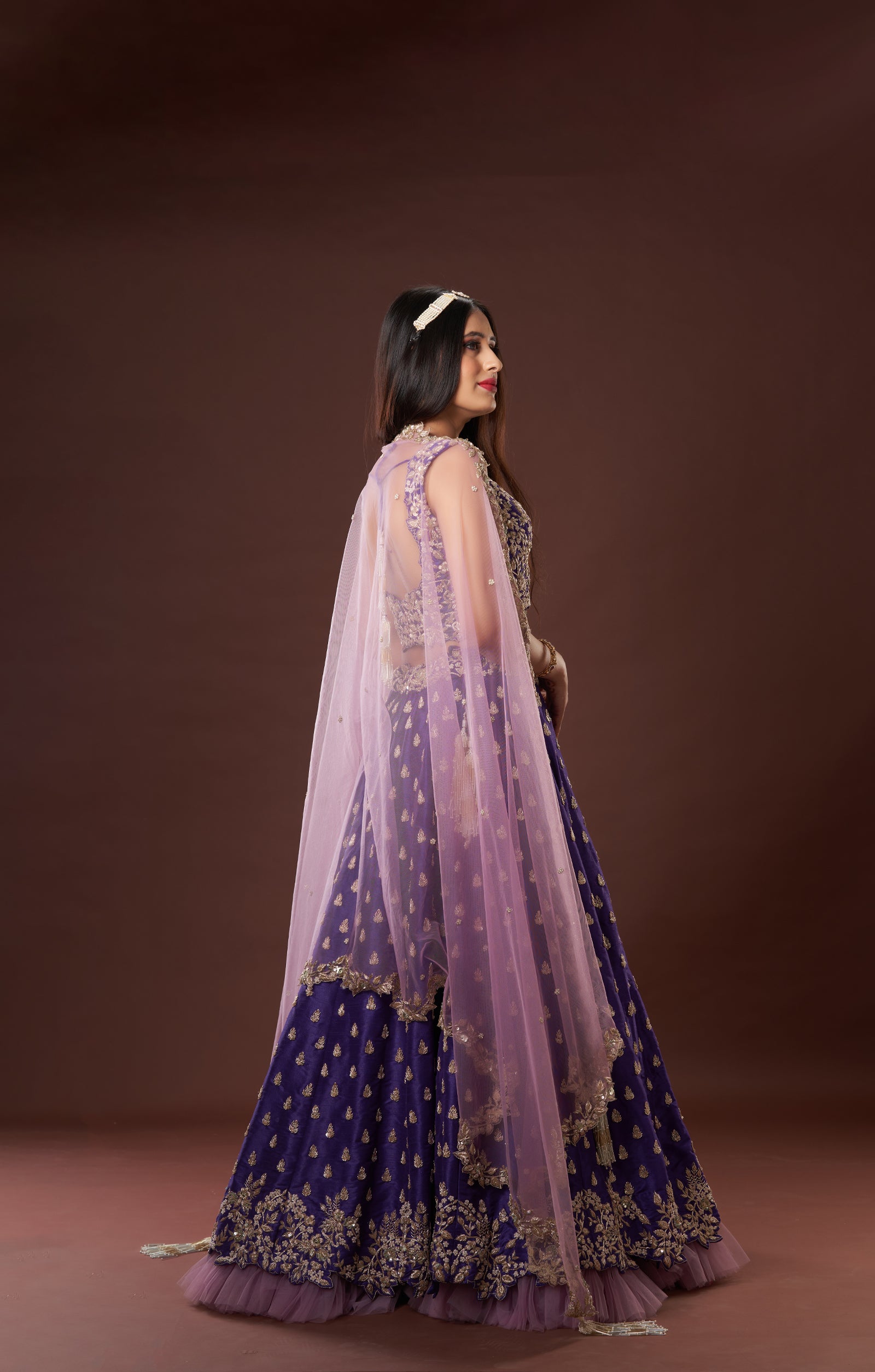 Plum Bridal Hand Crafdted Zardosi Lehenga In Vegan Raw Silk