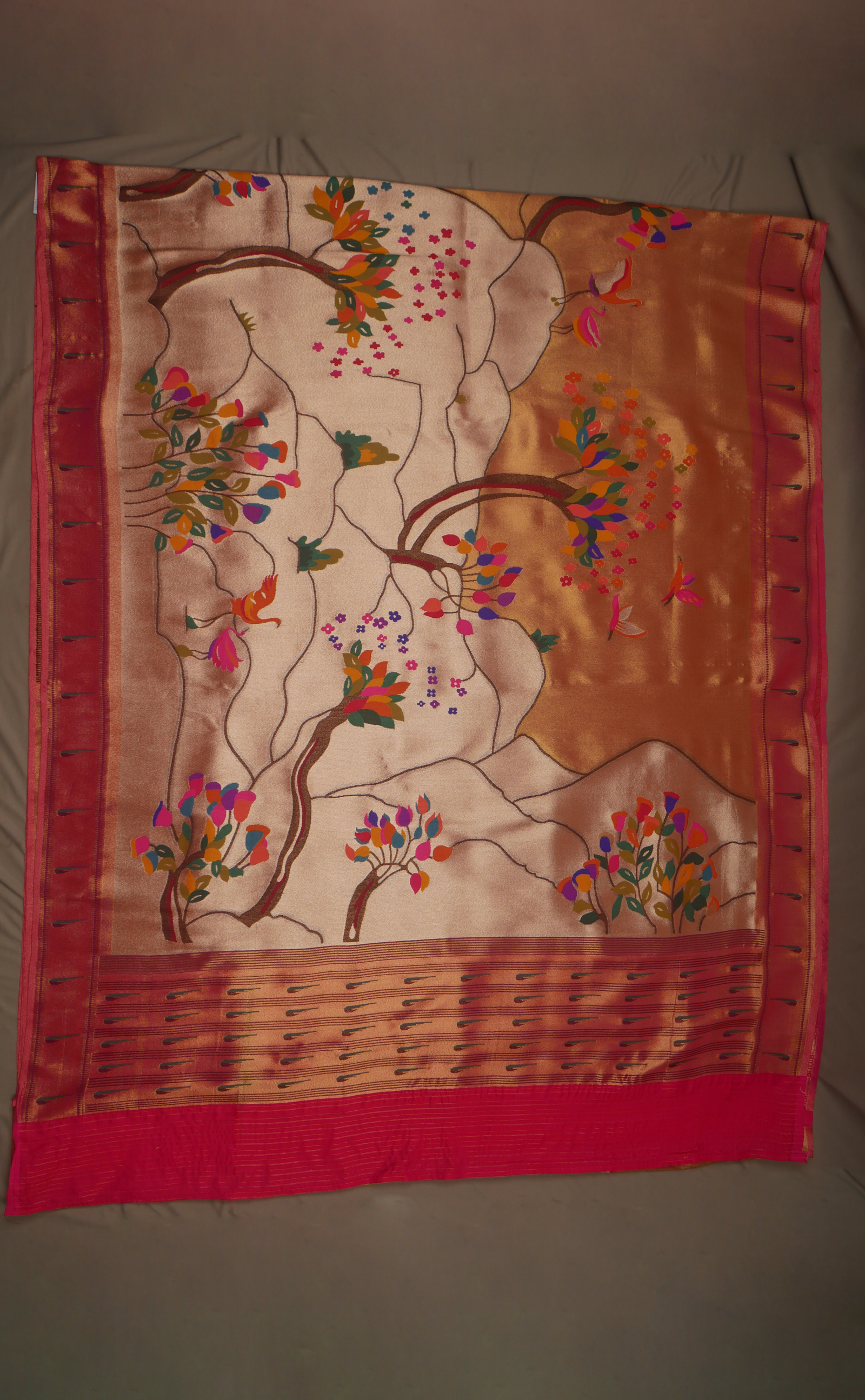 GOLD VEGAN TISSUE PAITHANI WITH CONTRAST BORDER