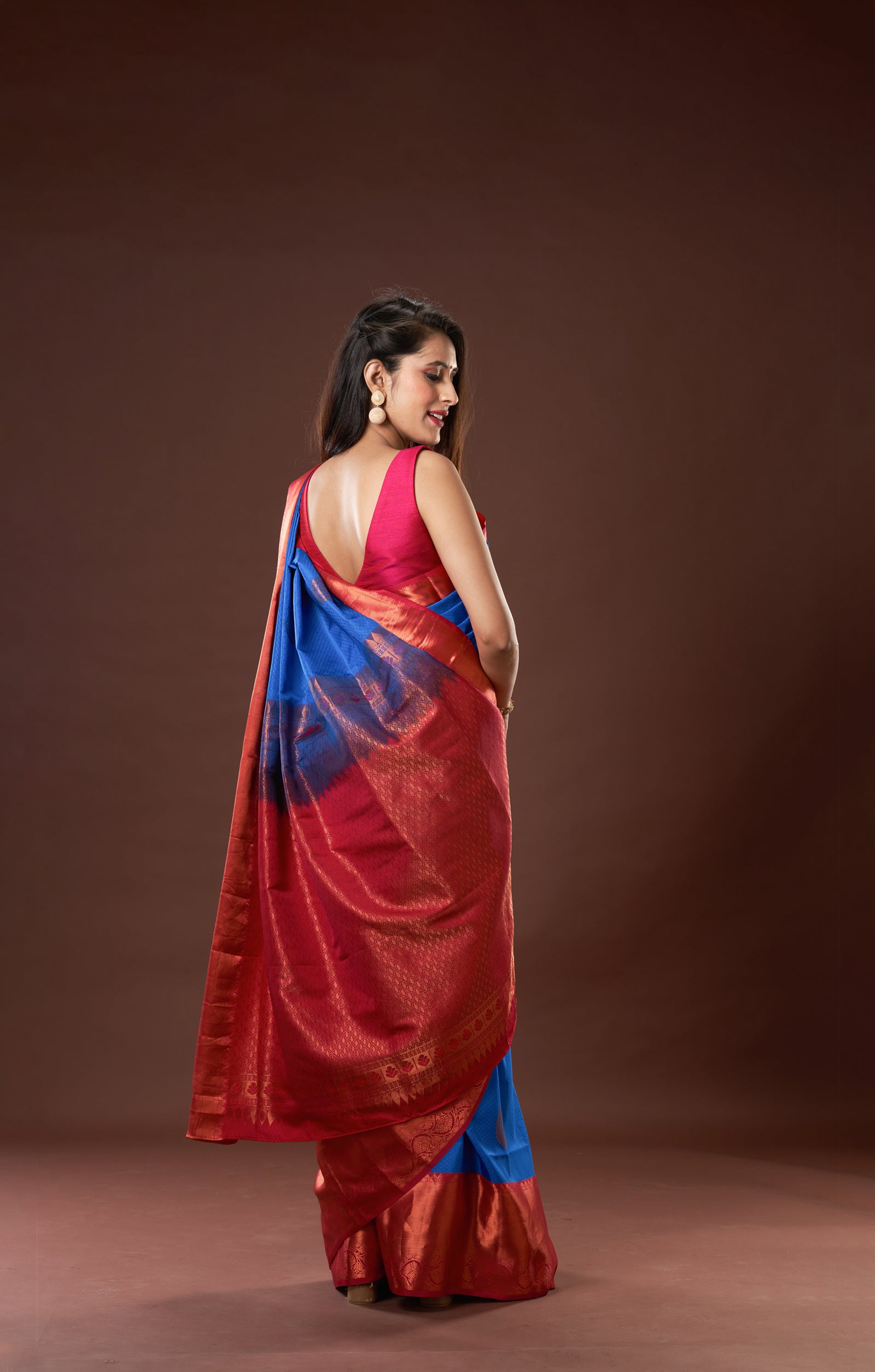 Persian Blue Kanjivaram In Vegan Silk With Kadiyal Border