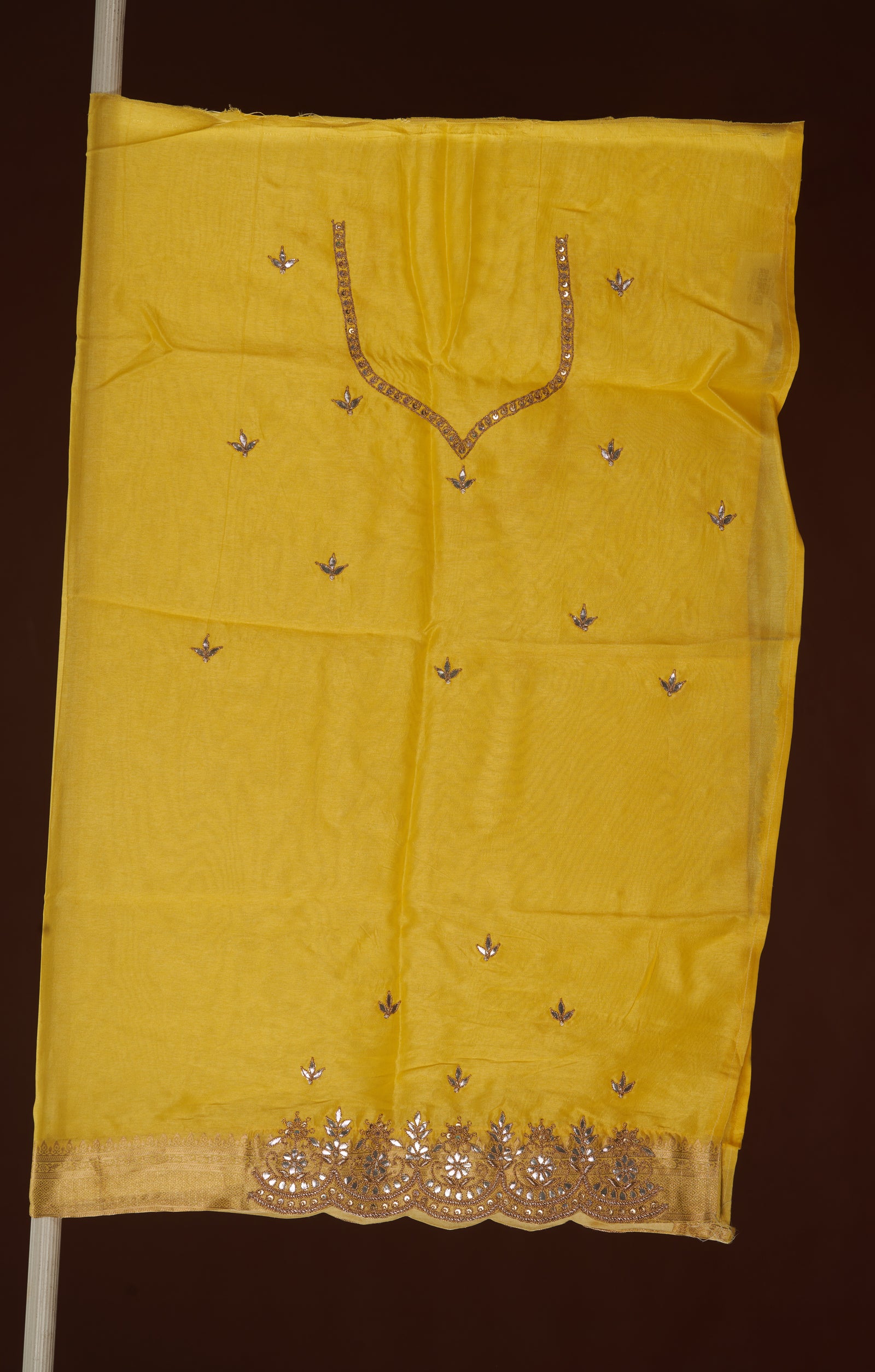 Mustard Vegan Banarasi Tissue Georgette With Hand Crafted Gota Patti & Dori Work