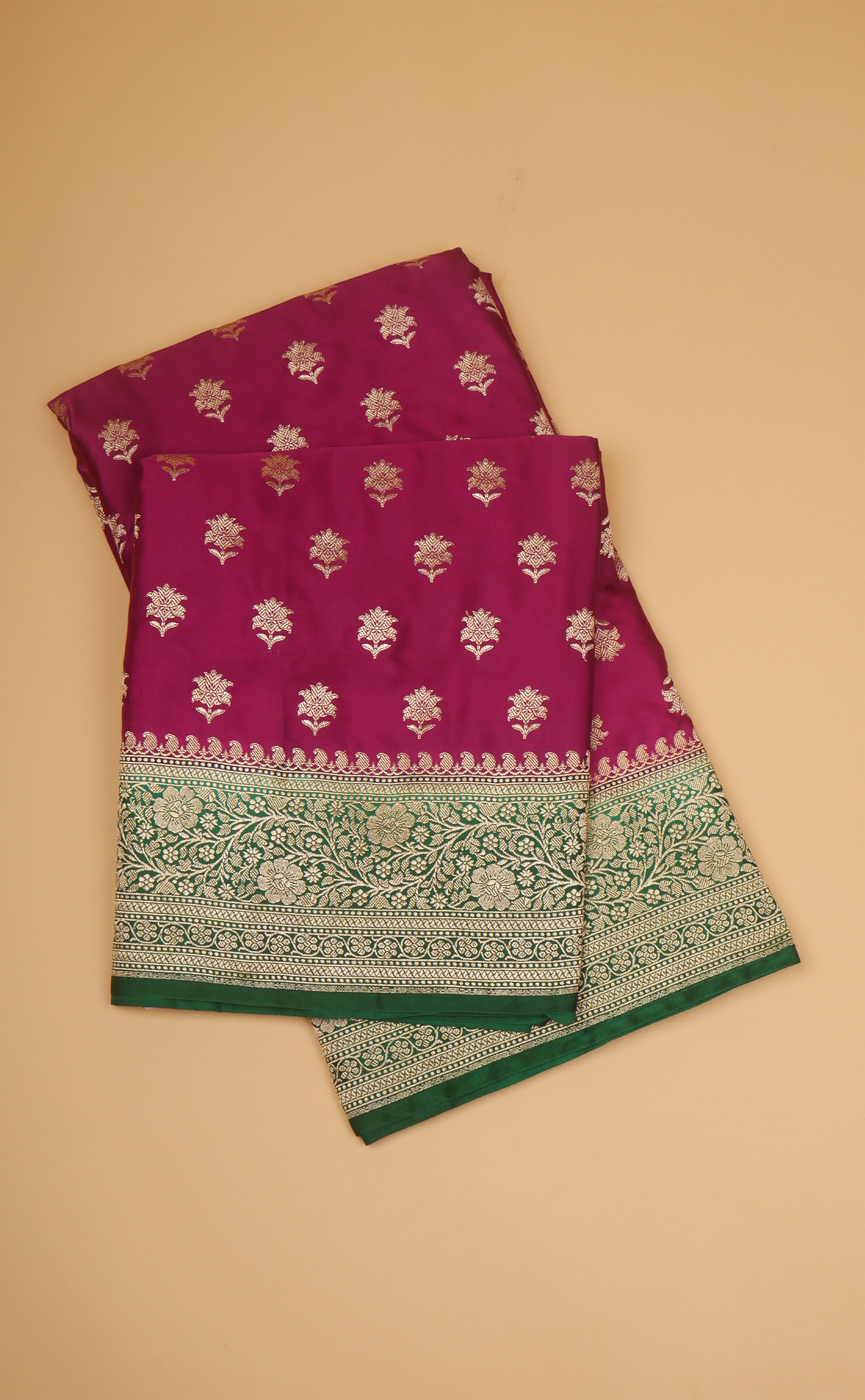 MAGENTA VEGAN SATIN BANARASI WITH CONTRAST BORDER