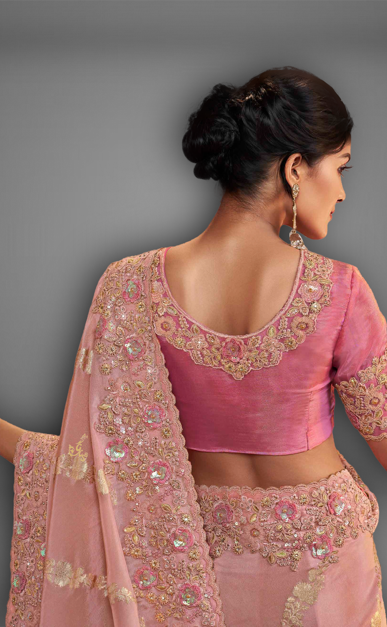 Dusty PInk Saree With Embroidered Border In Soft Vegan Tissue Georgette