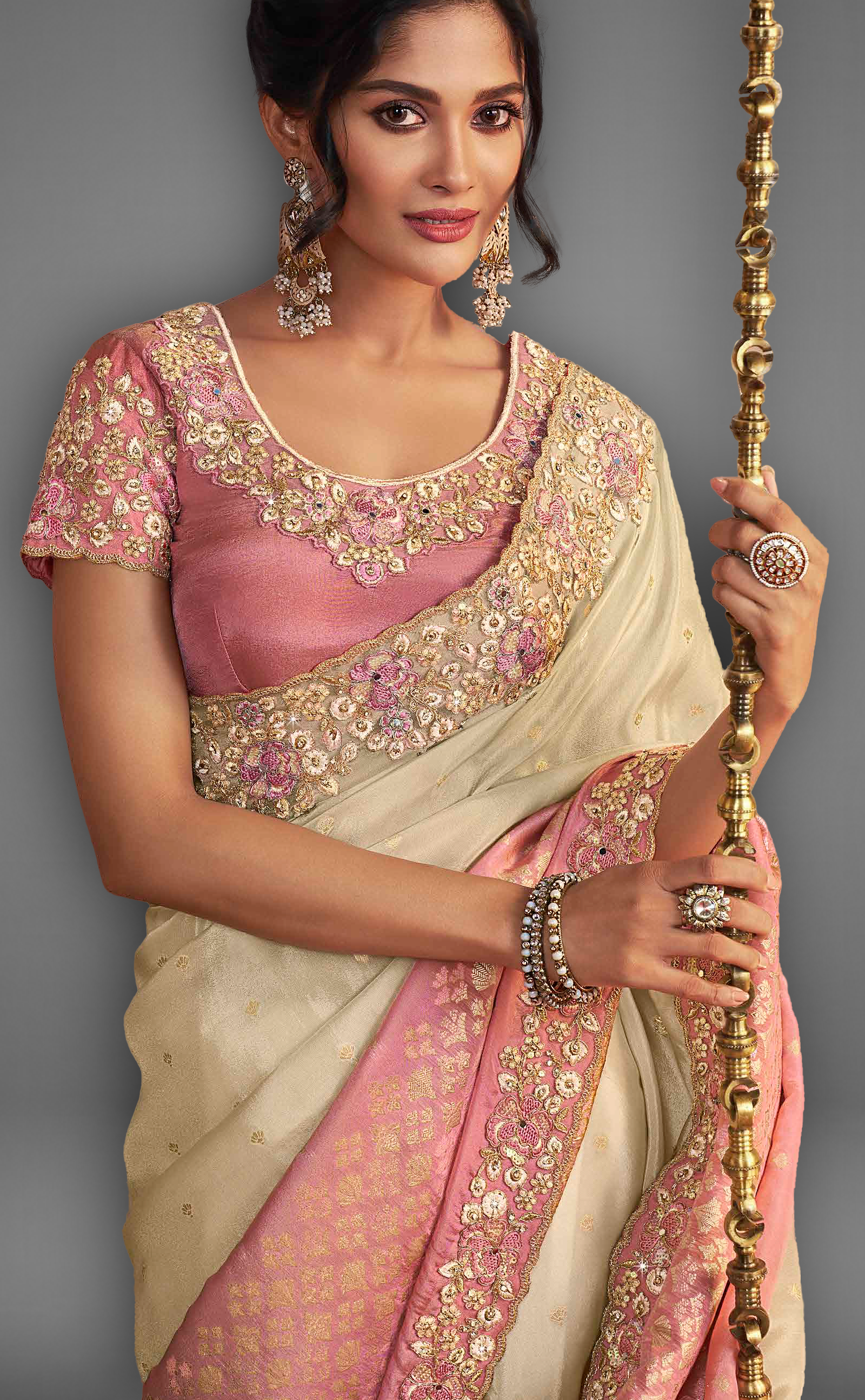 Pink Shaded Saree With Embroidered Border In Soft Vegan Tissue Georgette