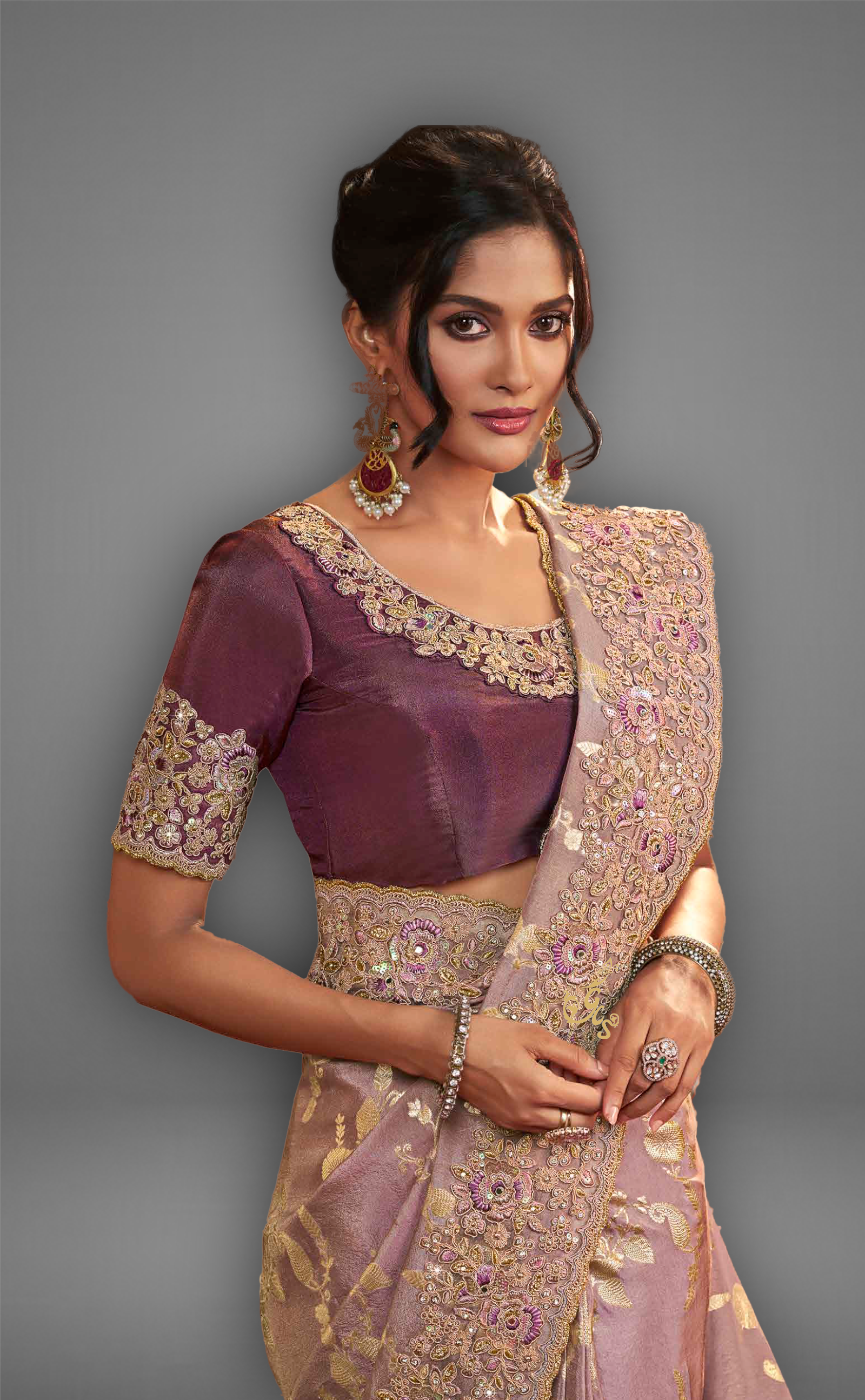 Light Lavender Saree With Embroidered Border In Soft Vegan Tissue Georgette