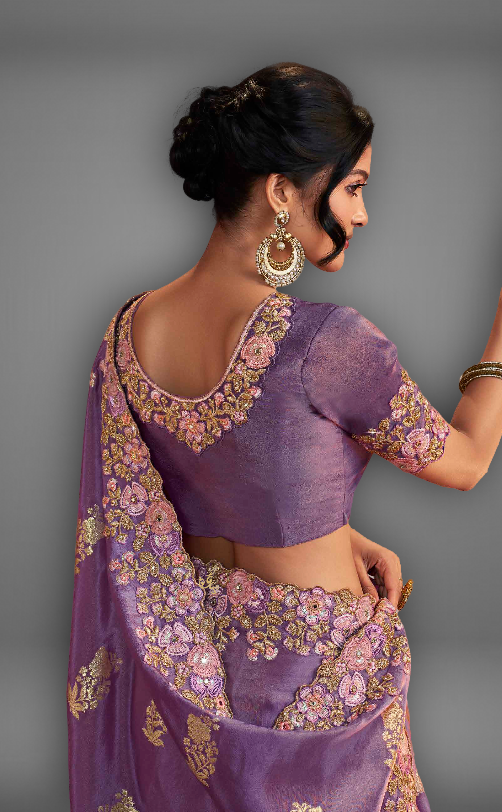 Purple Saree With Embroidered Border In Soft Vegan Tissue Georgette