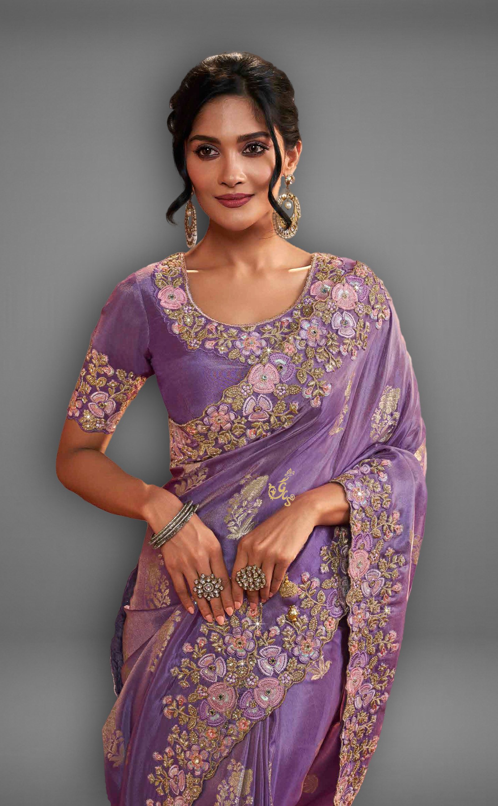 Purple Saree With Embroidered Border In Soft Vegan Tissue Georgette