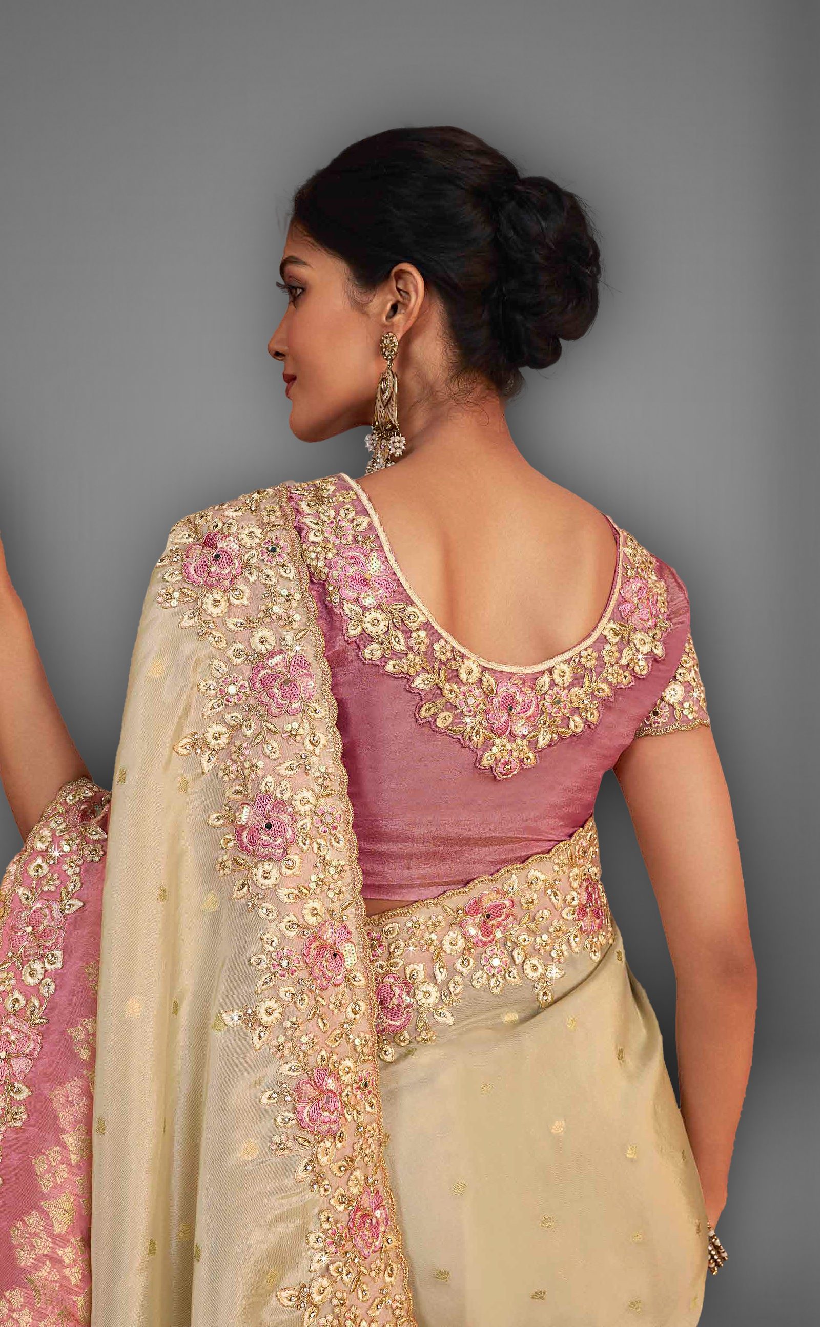 Pink Shaded Saree With Embroidered Border In Soft Vegan Tissue Georgette