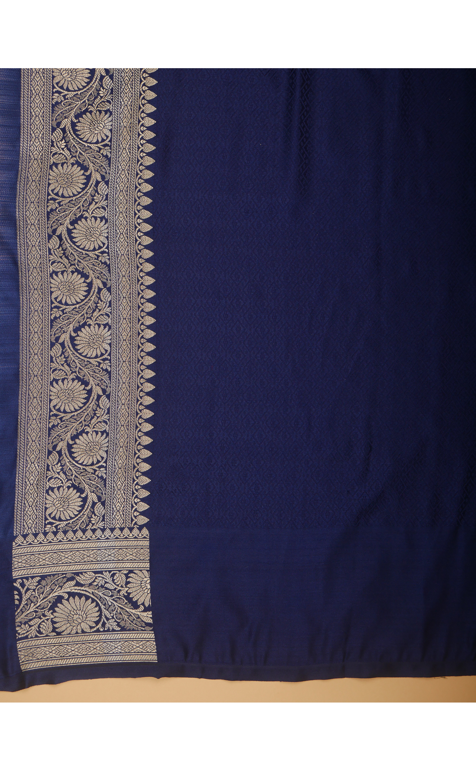 NAVY BLUE KALAMKARI BUTI VEGAN SATIN BANARASI