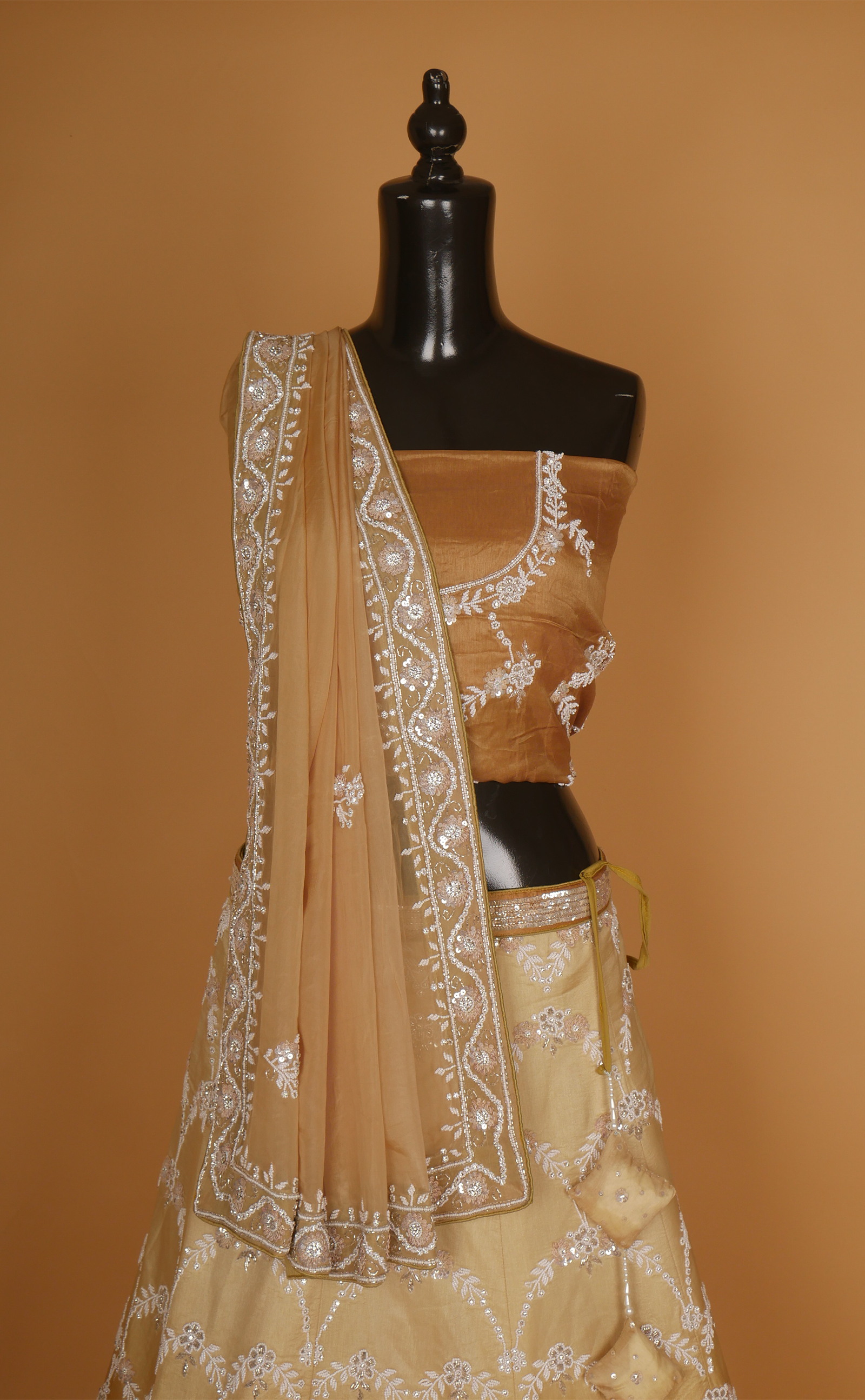 Shaded Hand Pearl Embroidery Bridal Lehenga In Vegan Raw Silk